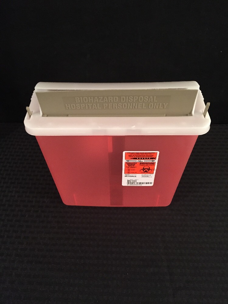 NEW LOT OF 4 KENDALL Sharps Container 5 Qt. Transparent Red w/Lid 85131