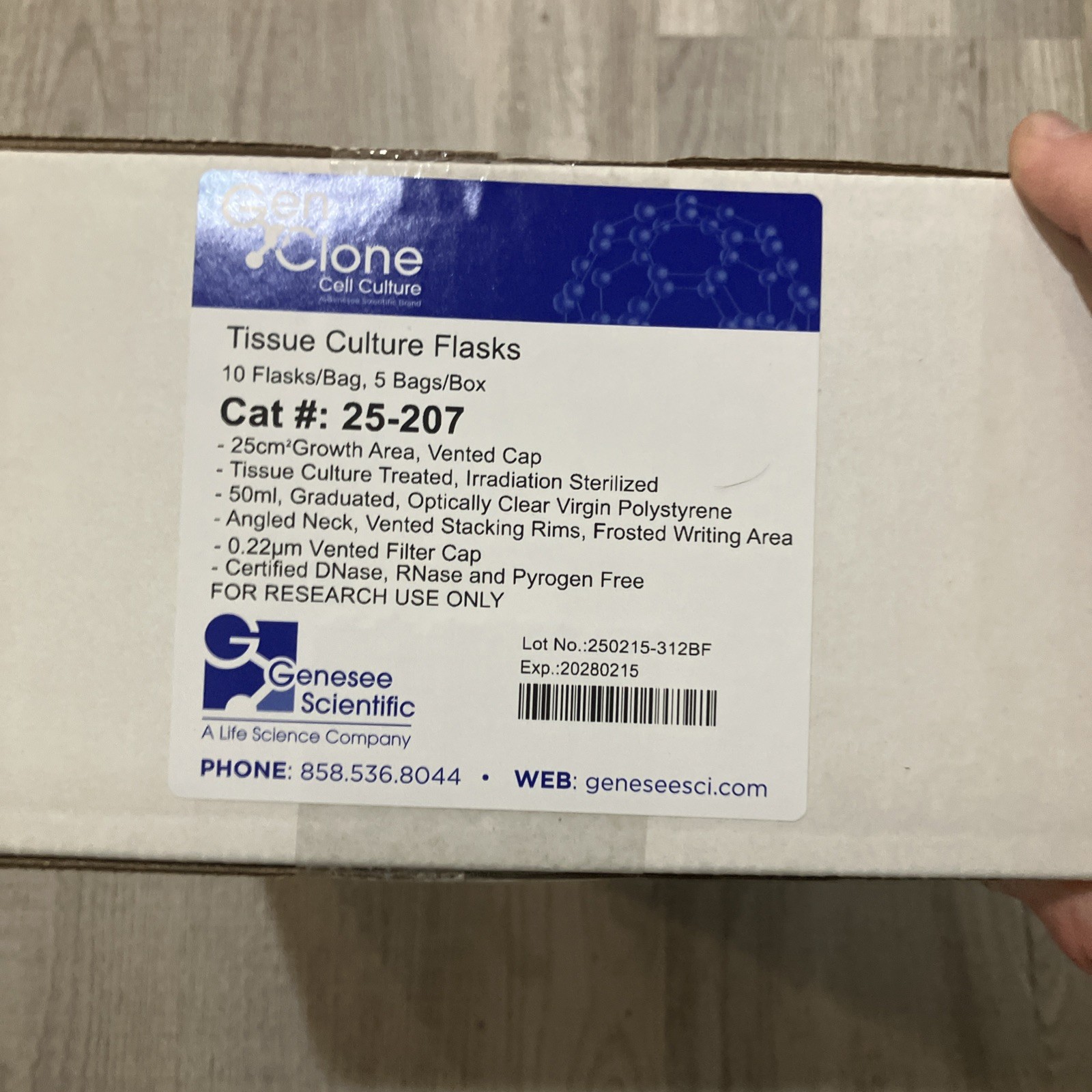 Genesee GenClone Tissue Culture Flasks 25-207 Polystyrene 50ml 50/BOX; EXP 02/28