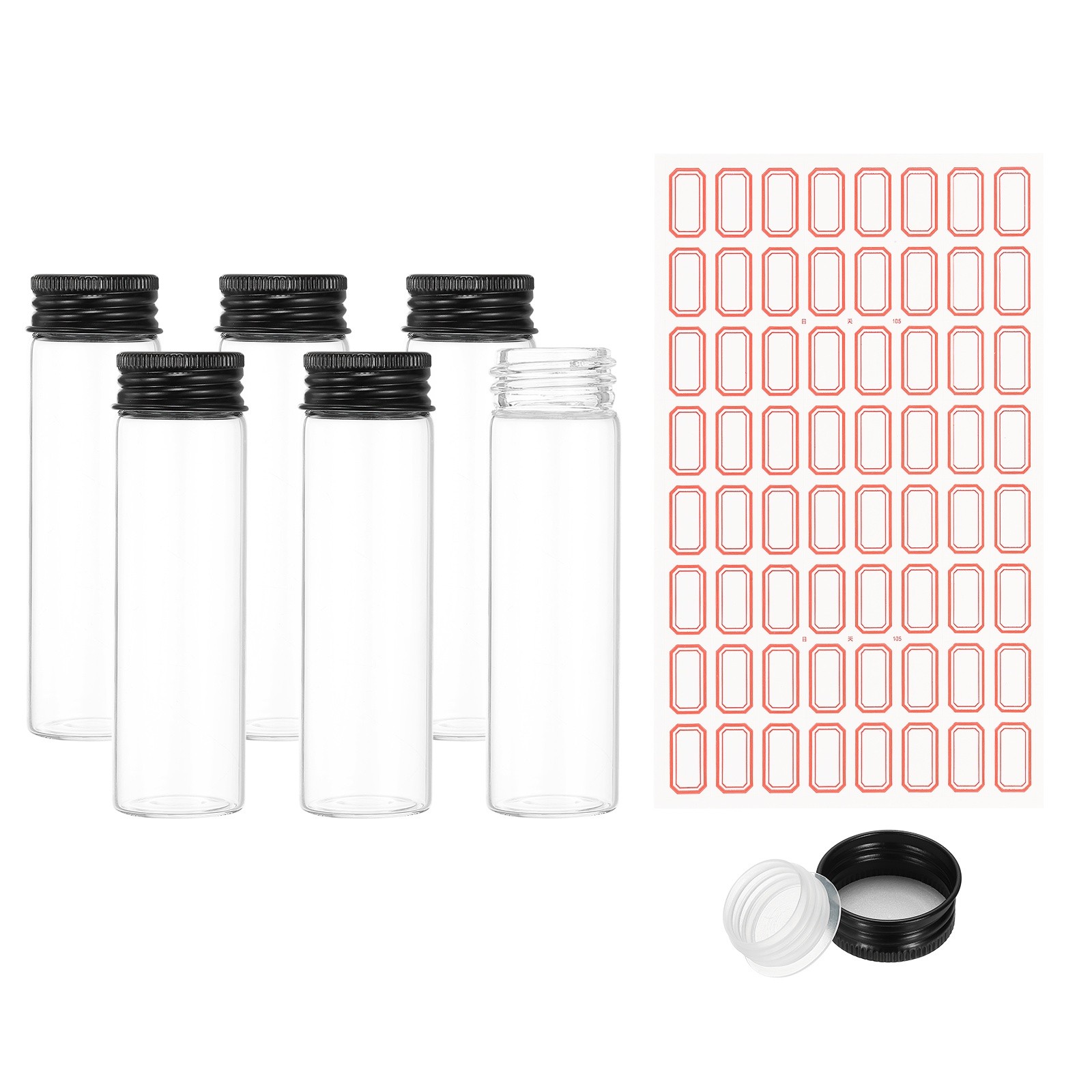 50ml Test Tubes with Caps, 6Pcs 30x100mm Test Tube Containers(Black Cap)