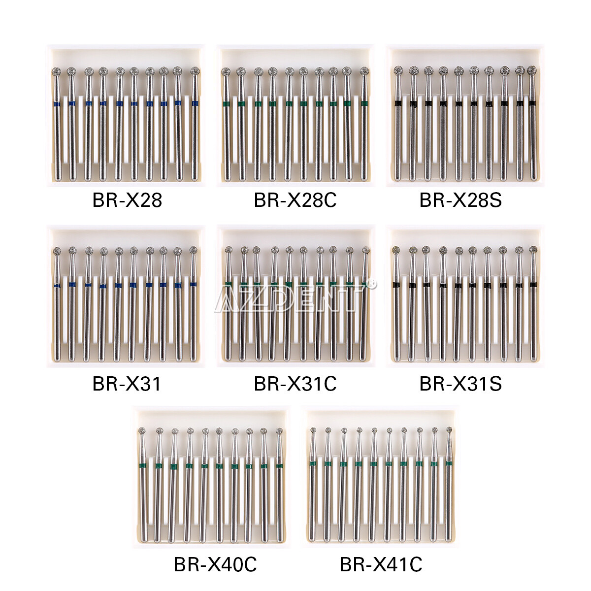 8Types AZDENT Dental Diamond Burs Stainless Steel Ball Round FG XL FG 1.6mm 25mm