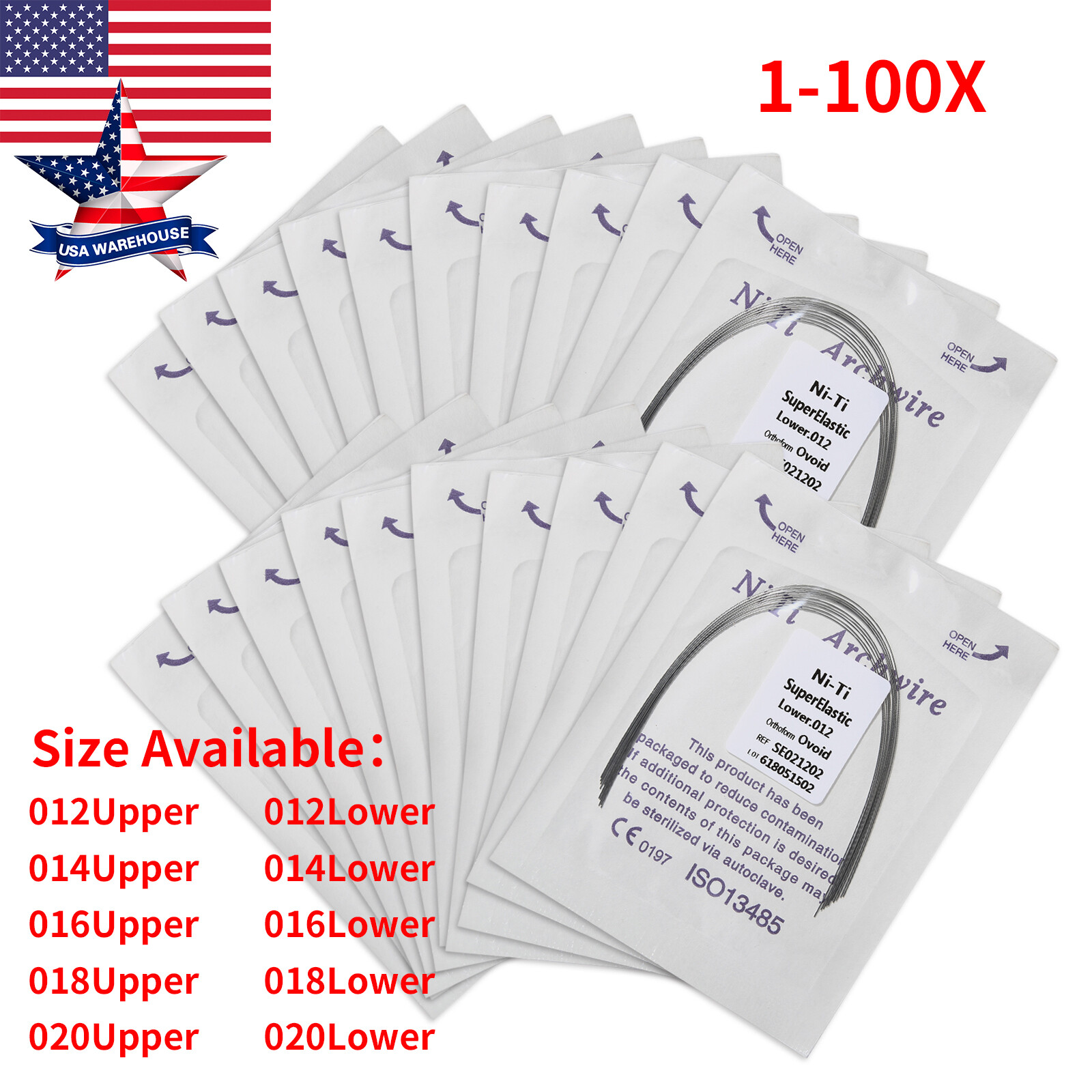 1/10packs Dental Orthodontic Brackets Braces /Supper Elastic Niti Arch Wires USA