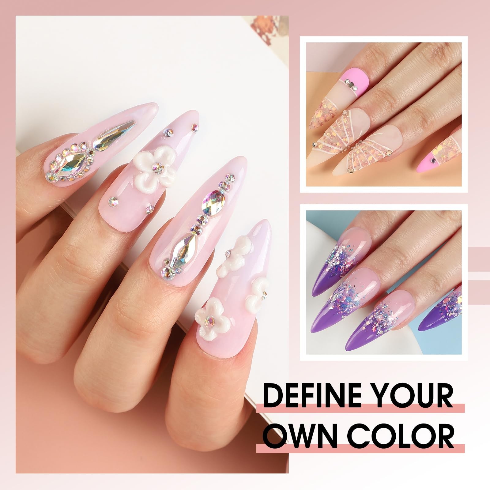 Acrylic Nail Kit for Beginners with Drill U V light, 3pc Acrylic Powder Clear/ P