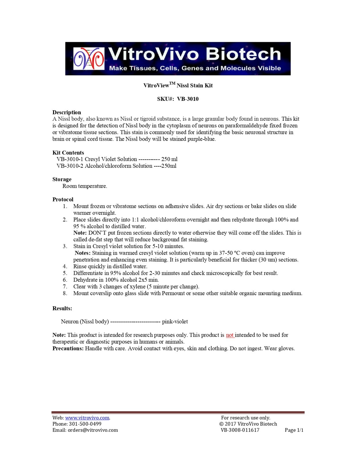 VitroView™ Nissl Stain Kit (Cat# VB-3010)