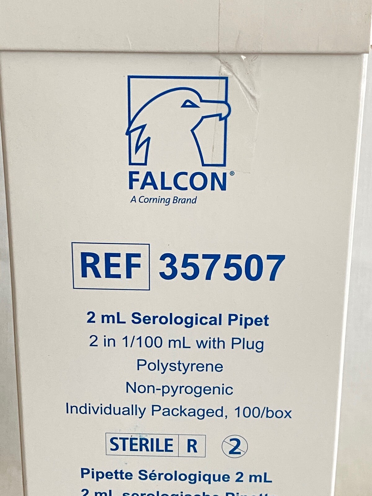 (100/Pk) CORNING FALCON 2mL PS Aspirating Pipettes Pipets Individual Wrap 357507