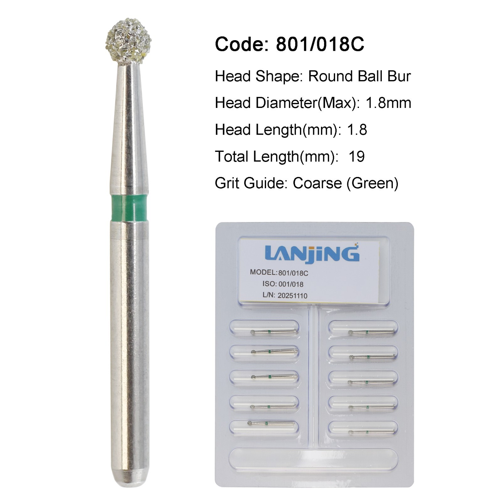 Dental Diamond Burs Carbide Bur Round Ball FG 2 4 5 6 8 Friction Grip High Speed