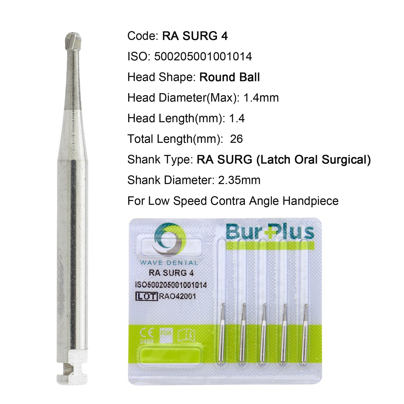 WAVE Dental Surgical Latch Carbide Burs RA SURG Round RA 2 4 6 8 for Slow Speed