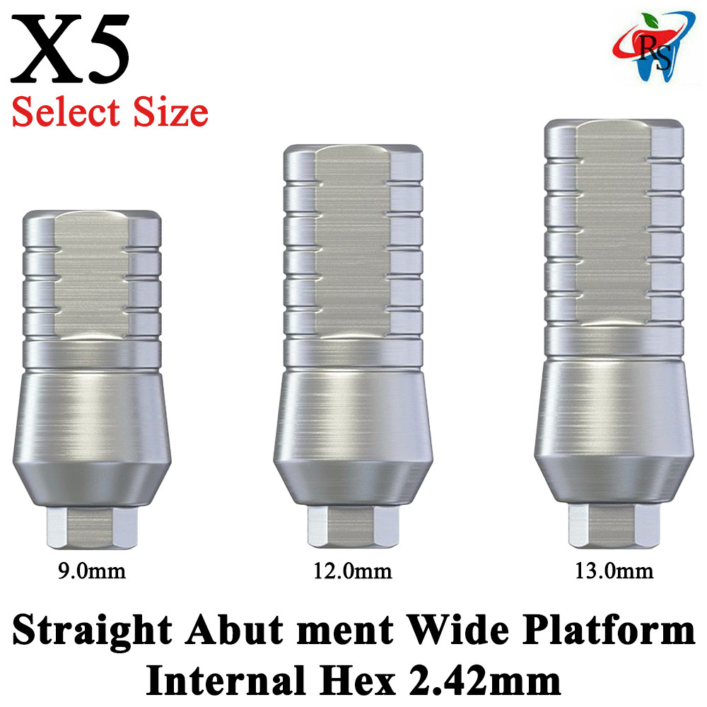 5x Dental Fixture Straight Adapter Head Wide Platform Int Hex 2.42mm Titanium