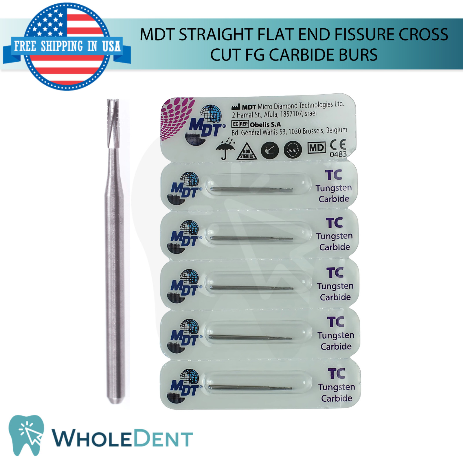 MDT Straight Flat End Fissure Cross Cut FG Carbide Burs Dental Restoration
