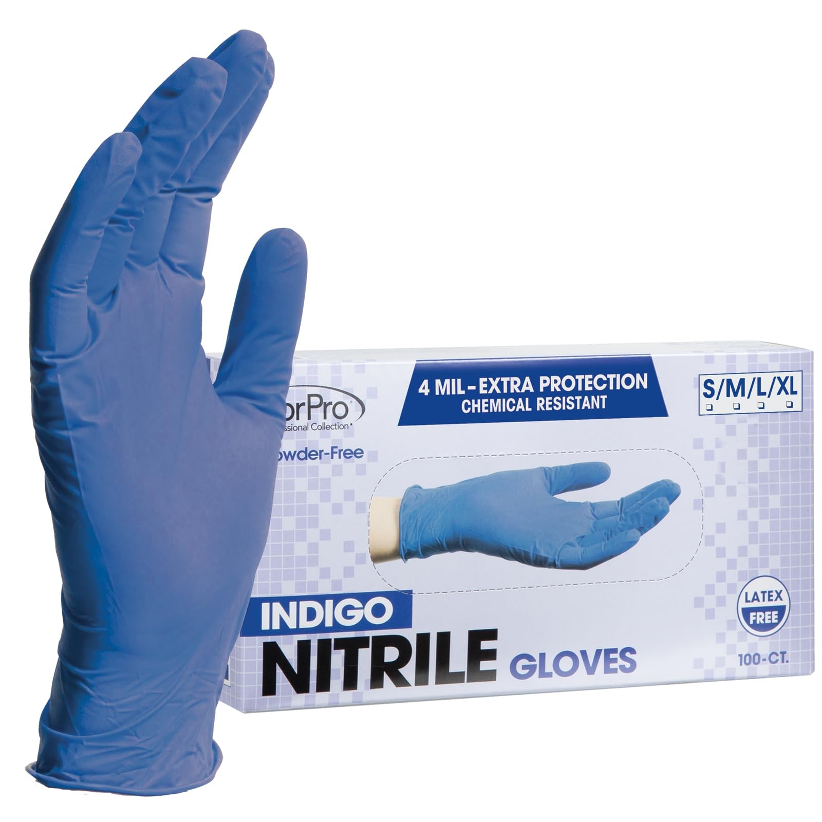 ForPro Disposable Nitrile Gloves, 4 Mil, Indigo, Large, 100~Count