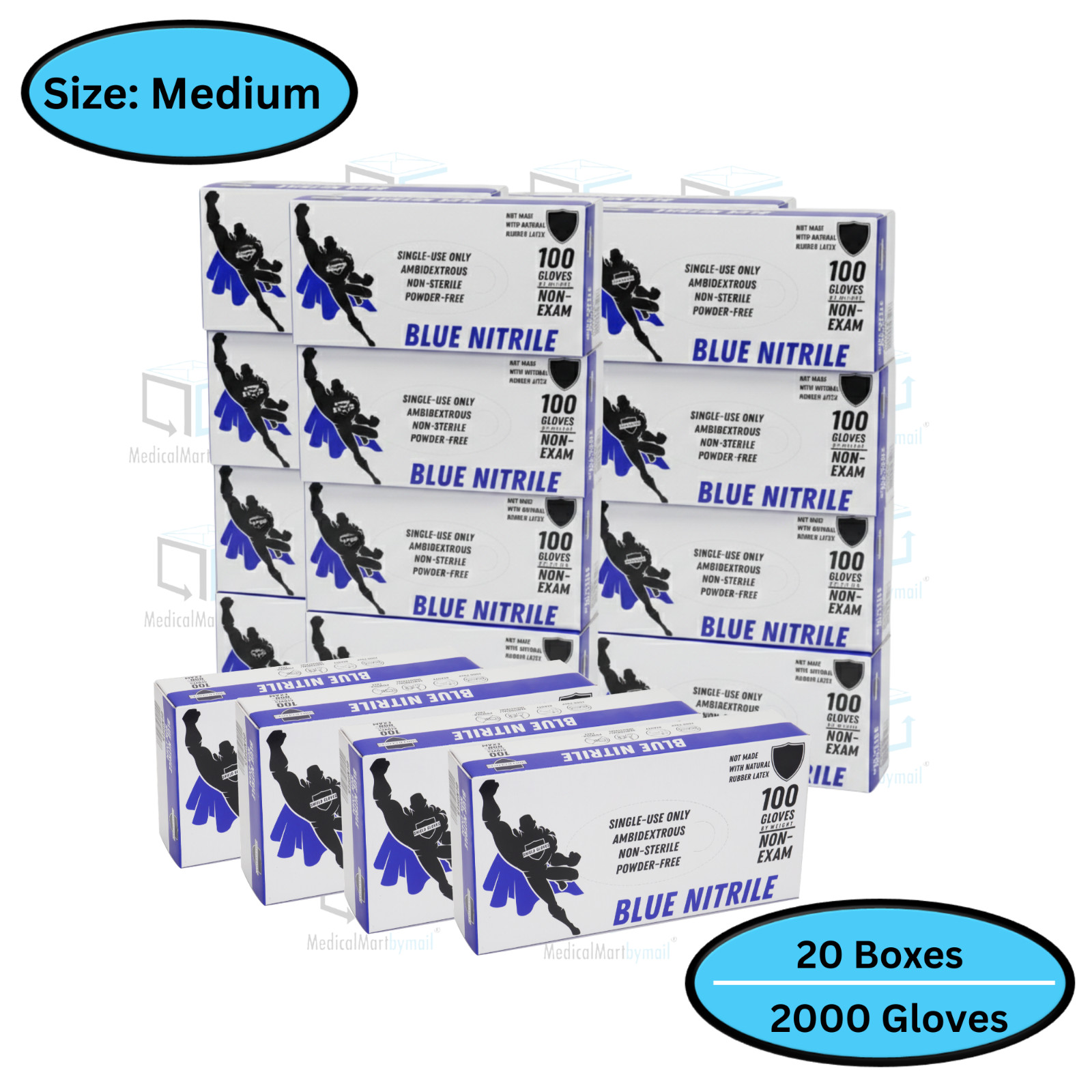 2000 Blue Nitrile Powder-Free Disposable Gloves Medium 5 MIL Finger-Textured