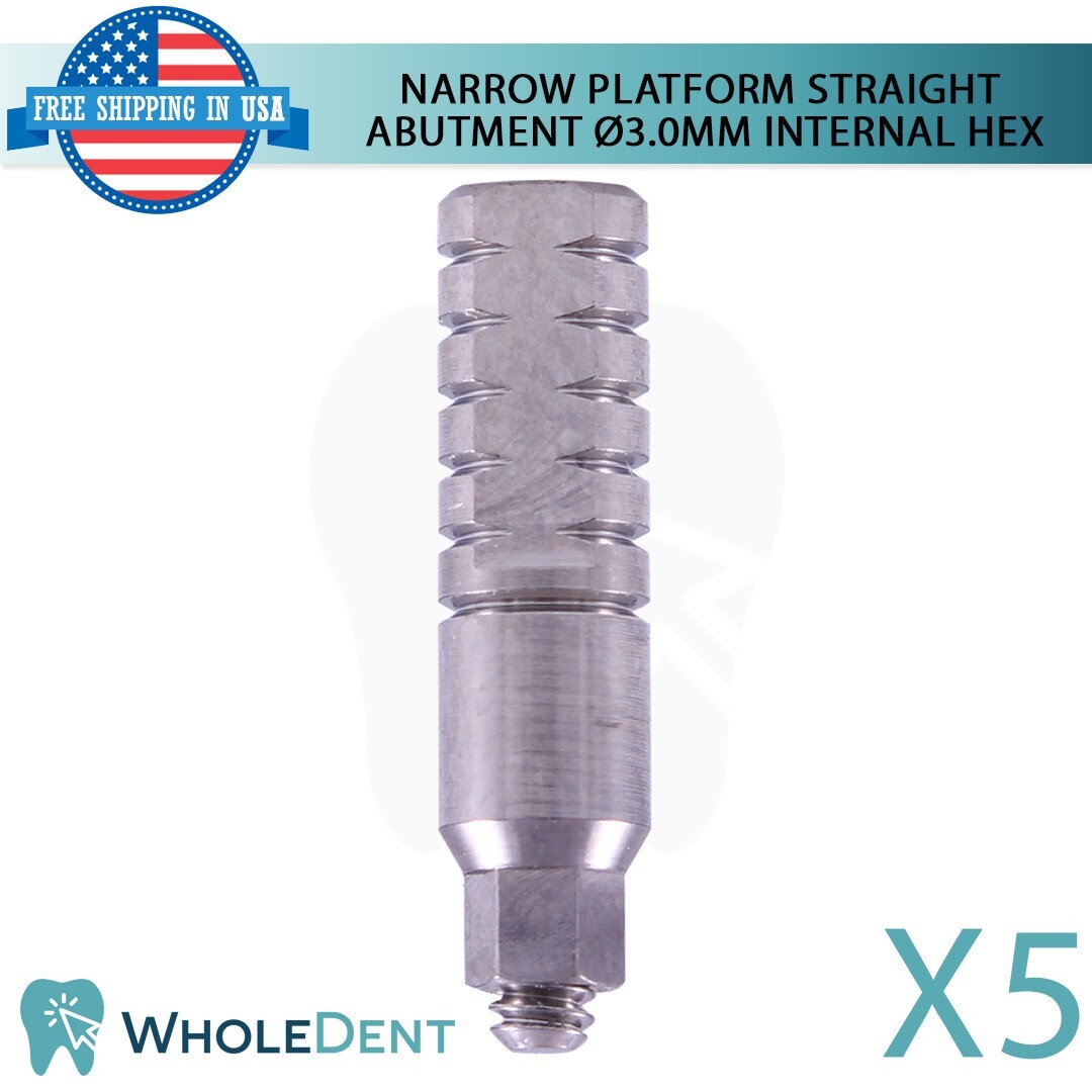 5x Dental Titanium Straight Prosthetic 9.0mm Slim Platform Int Hex 2.0mm