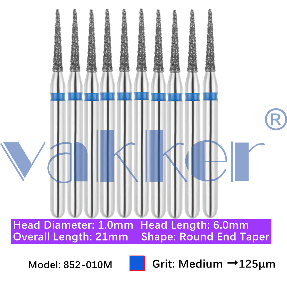 50pc Dental FG Diamond Burs Round End Taper Bits 852 Coarse Medium Super Fine