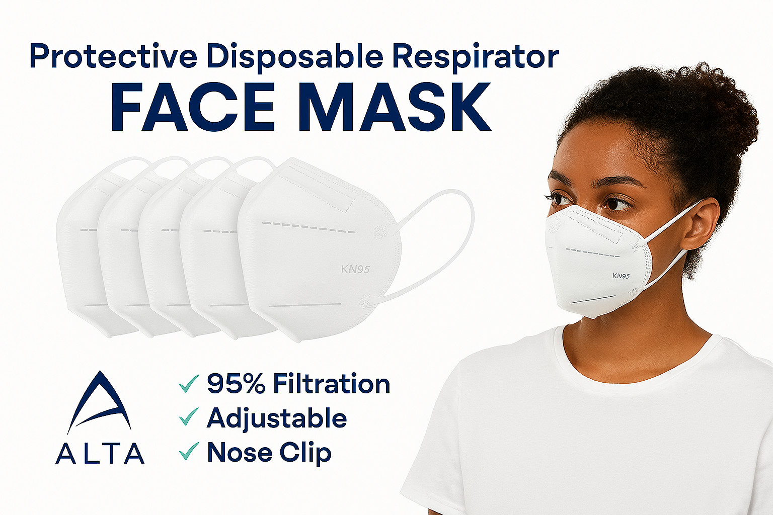 5/10/20/50/100 Protective Disposable Face Masks 95% Filtration, Breathable KN95