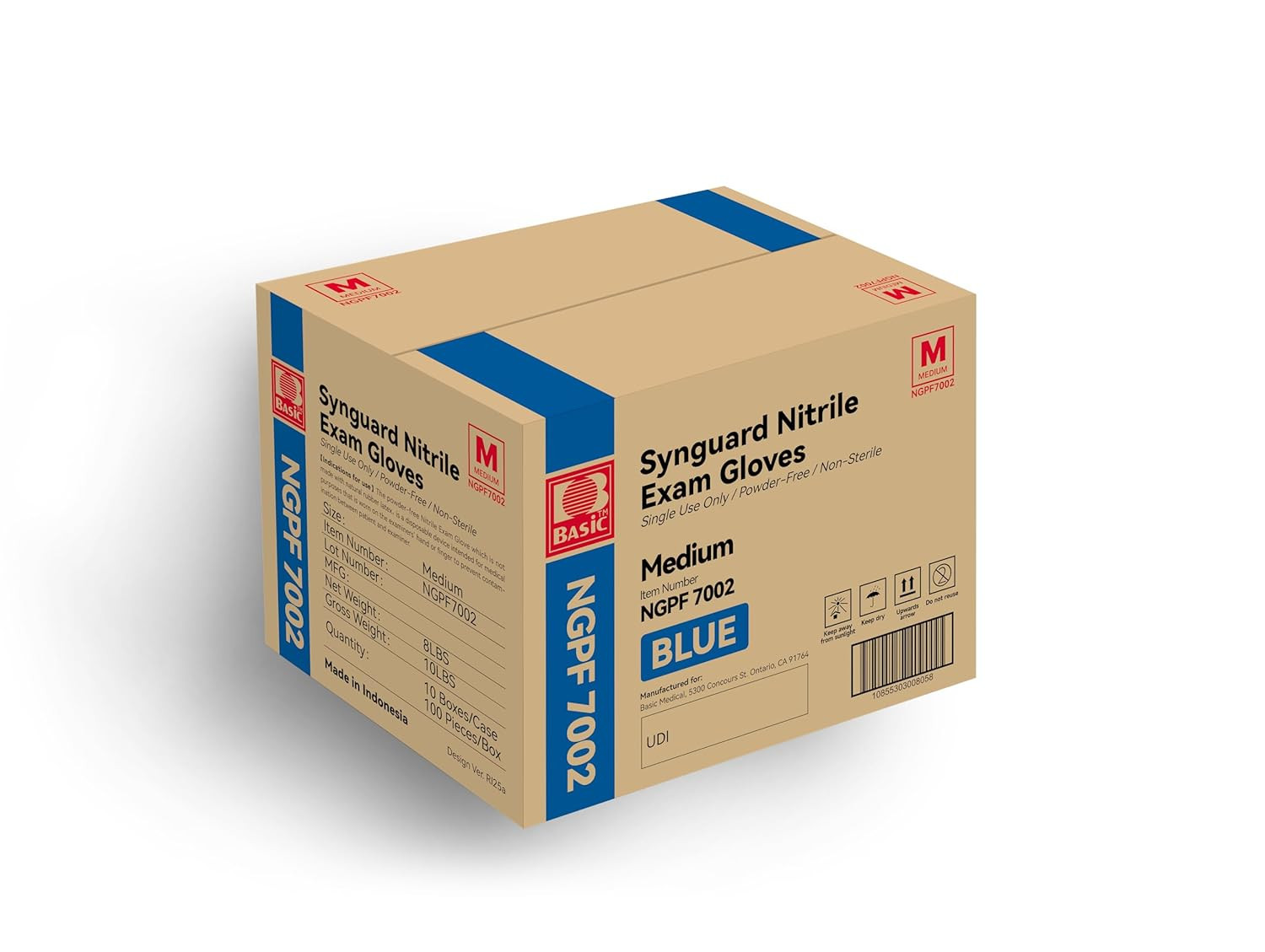 Basic Blue Nitrile Exam Gloves – Latex-Free & Powder-Free – NGPF 7002 (Case of