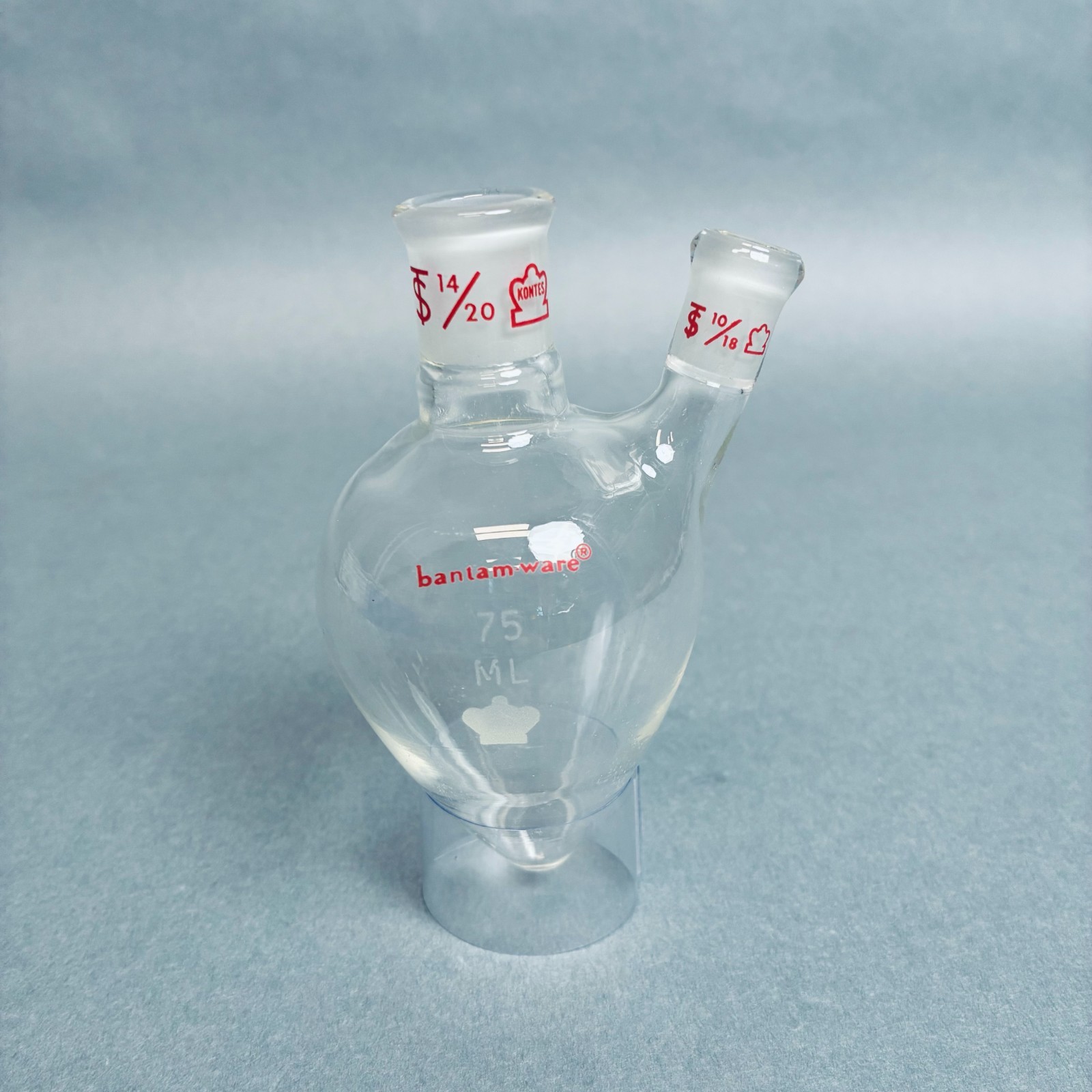 Kontes Pear Shaped Flask 2-Neck 75 ml Heavy Wall CN-14/20 SN-10/18 – Lot of 2
