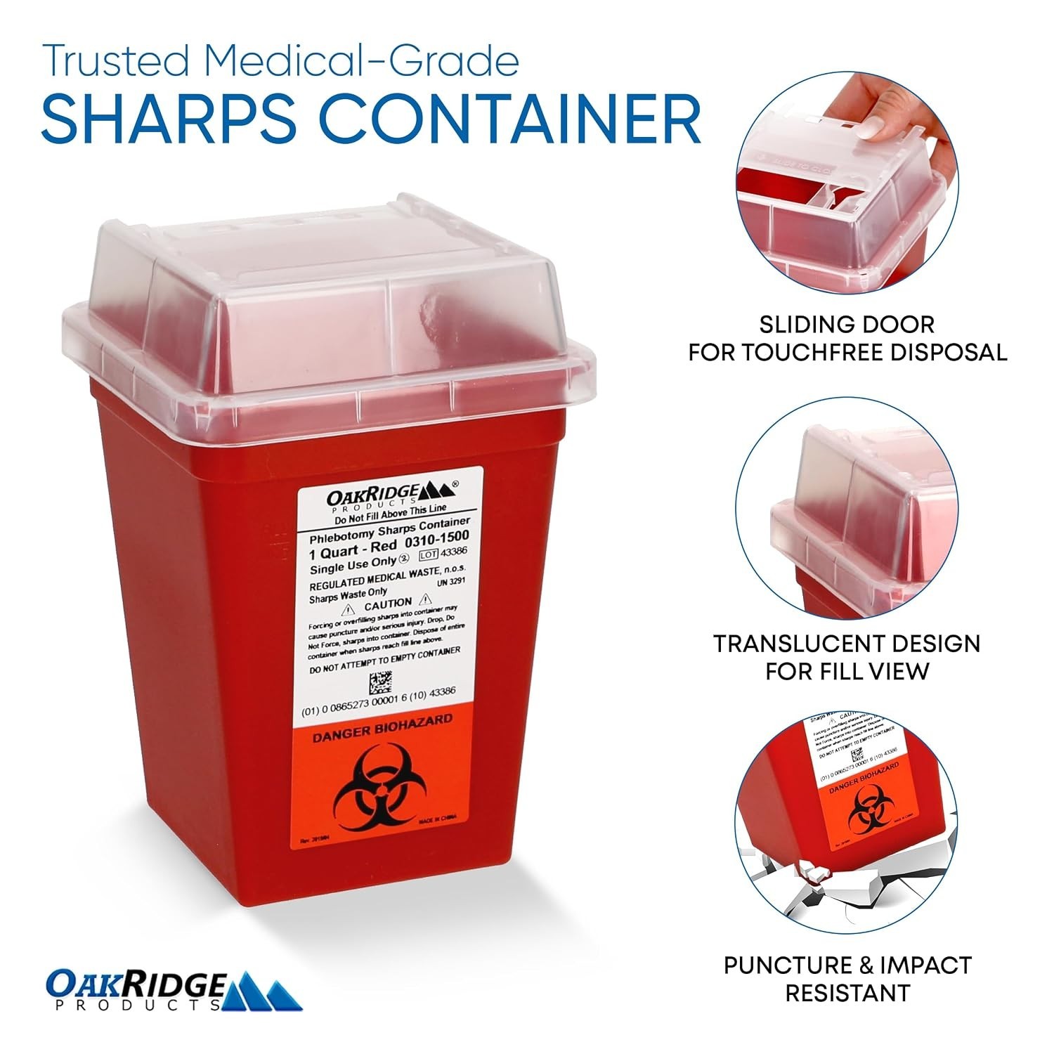 Compact 1 Quart Biohazard Needle Disposal Containers – Pack of 10, Clear Lid