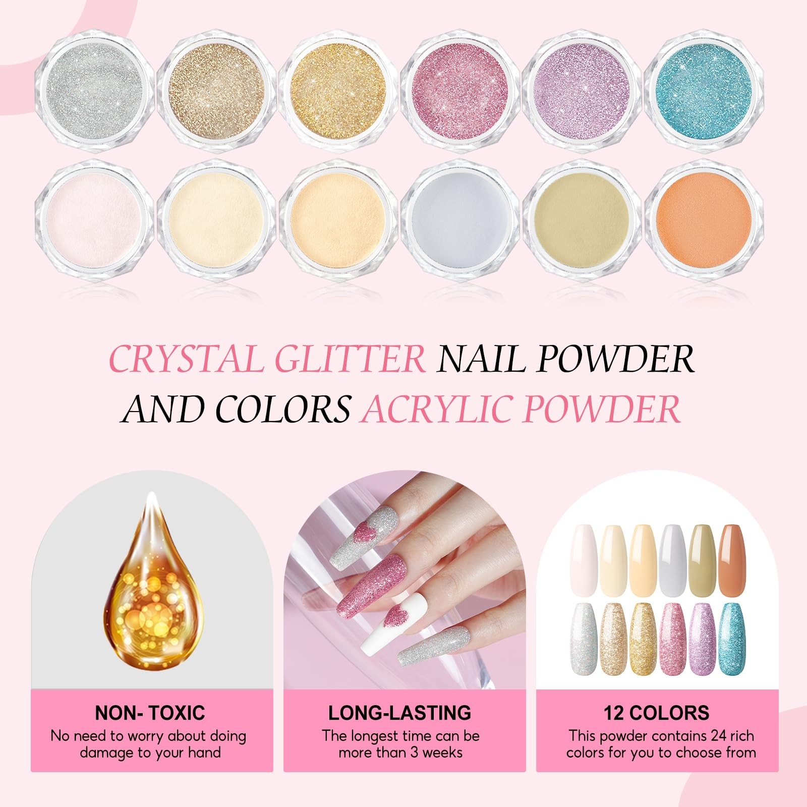 Acrylic Nail Kit for Beginners with Drill U V light, 3pc Acrylic Powder Clear/ P