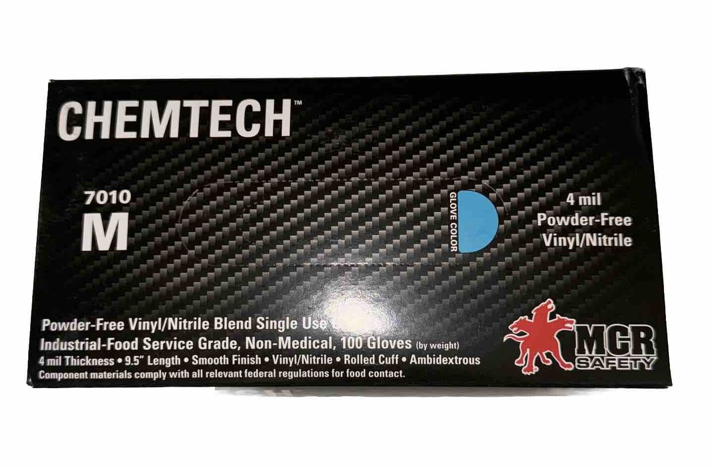 MCR Safety Chemtech 7010M Nitrile Gloves 4 Mil Blue Powder Free Size:M (100 CT)
