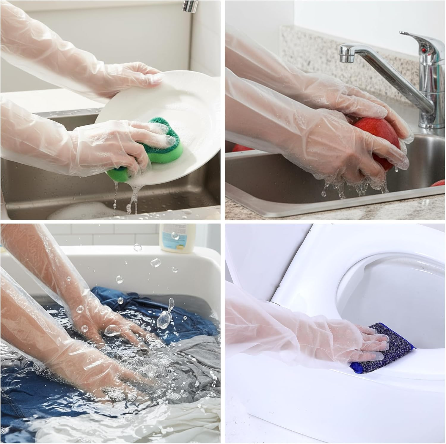 20 Pcs Long Disposable Cleaning Gloves Elbow Length Plastic Waterproof Protectiv