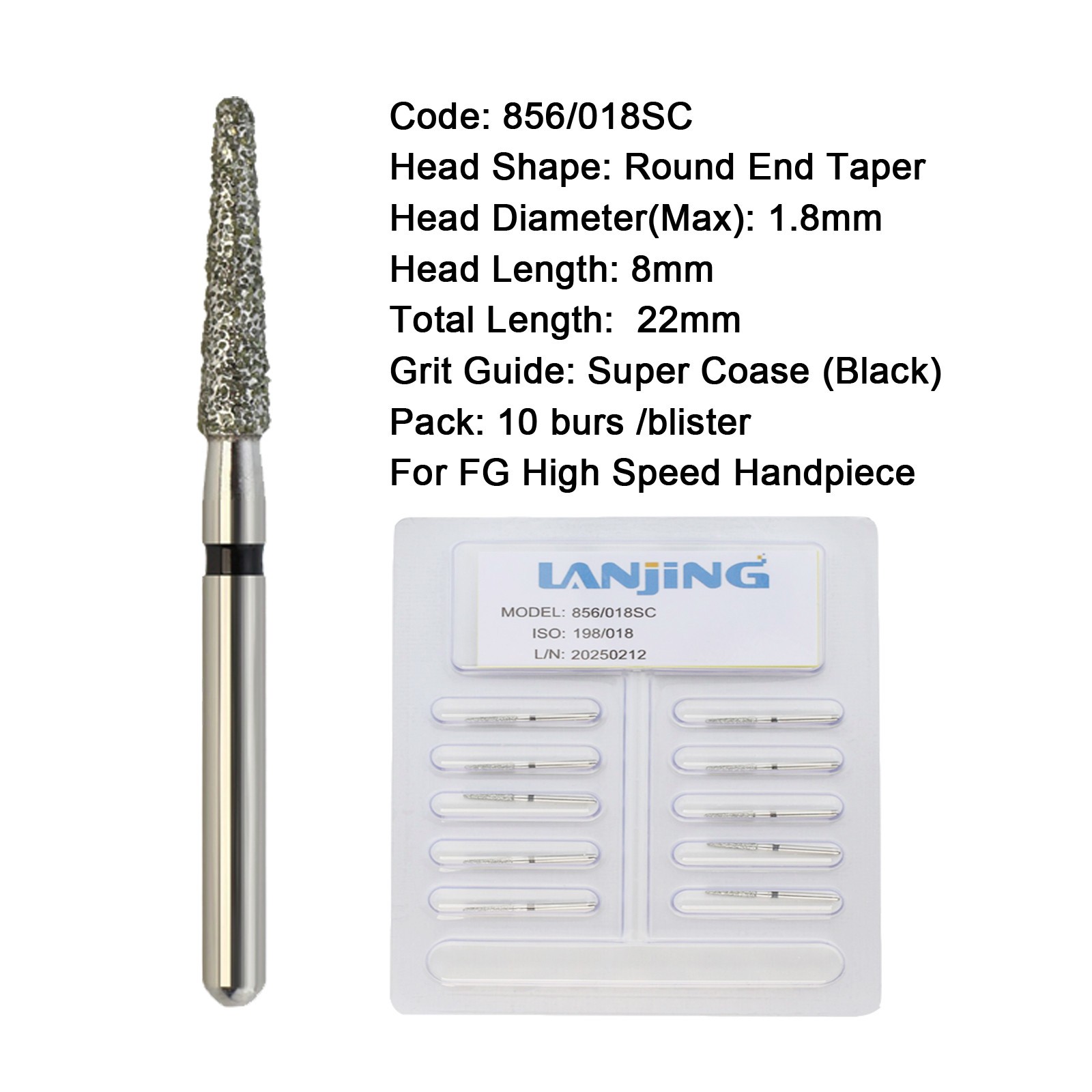 Dental Diamond Burs Football Egg Round Ball Taper Flame Burr FG High Speed Bur