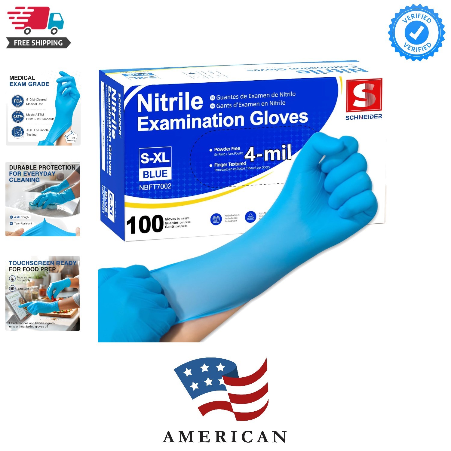 Medical Nitrile Exam Gloves, 4 mil, Powder-Free, Latex-Free, Disposable Glove…