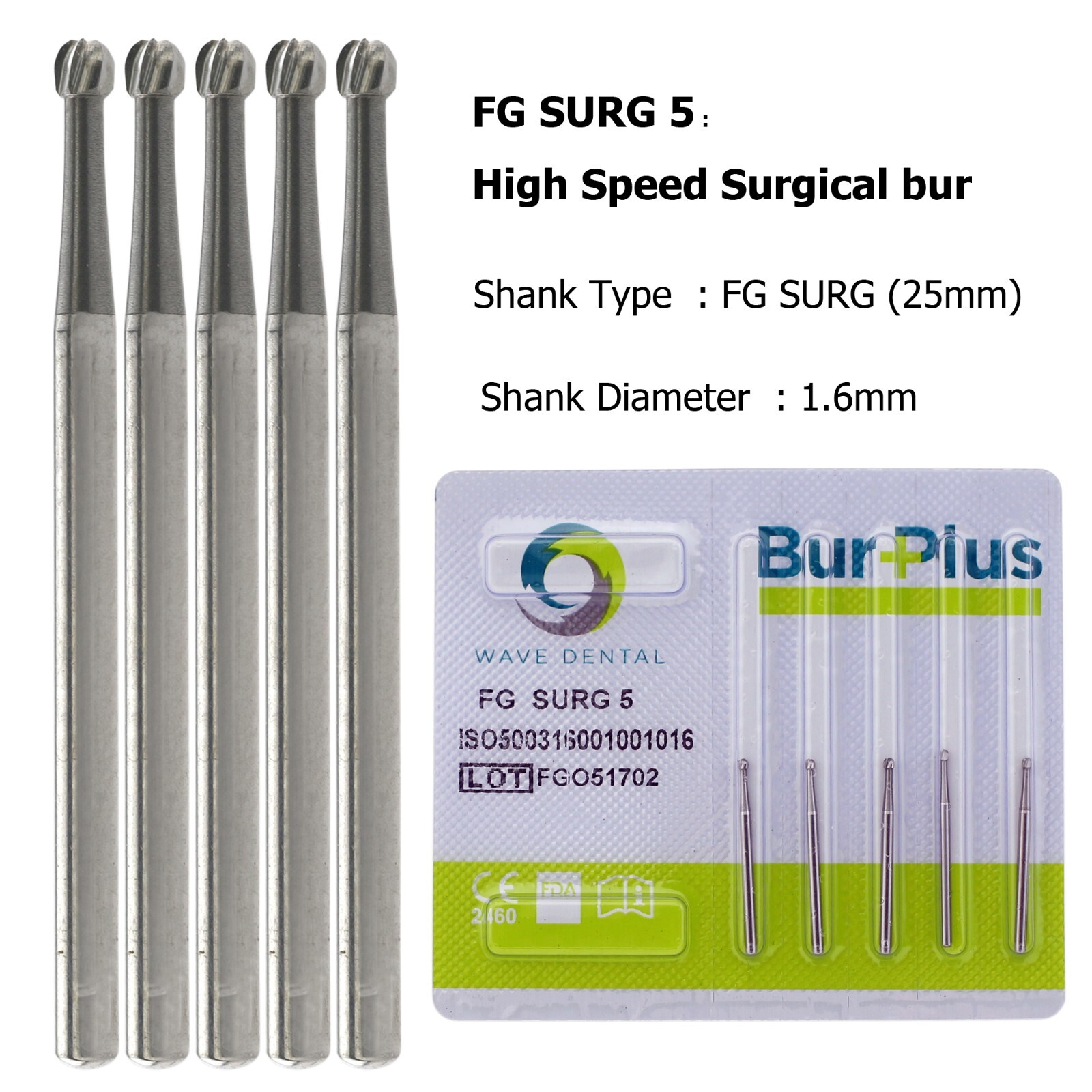 Wave Dental Carbide Surgical length Round Bur 2 4 6 8 Midwest Friction Grip FGOS