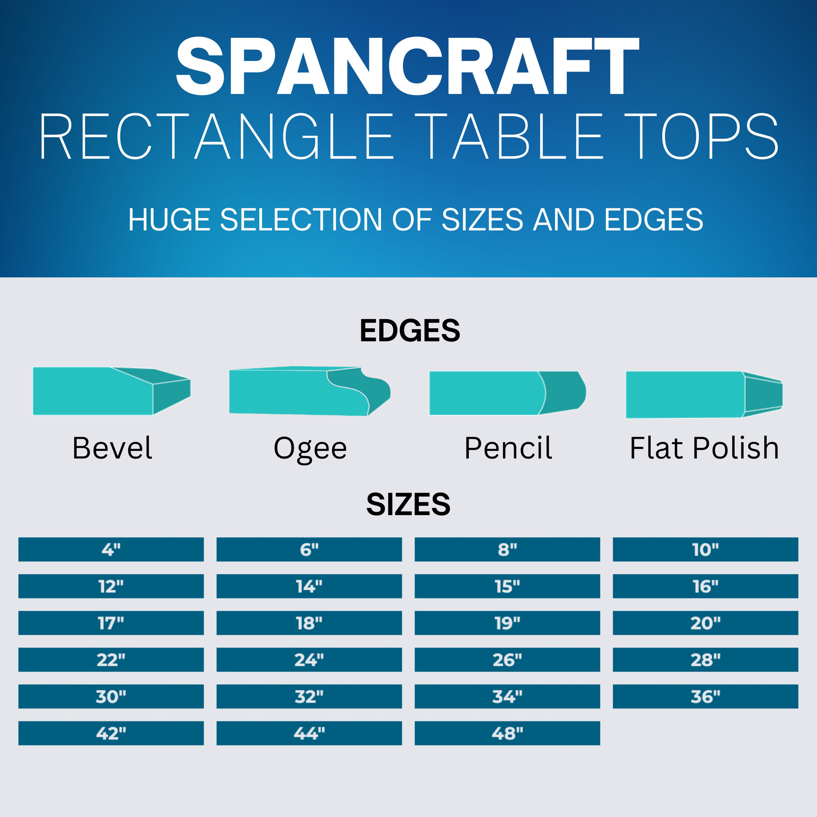 20″ x 50″ Rectangle Tempered Glass Table Top 3/8″ Thick Flat Polish Edge and