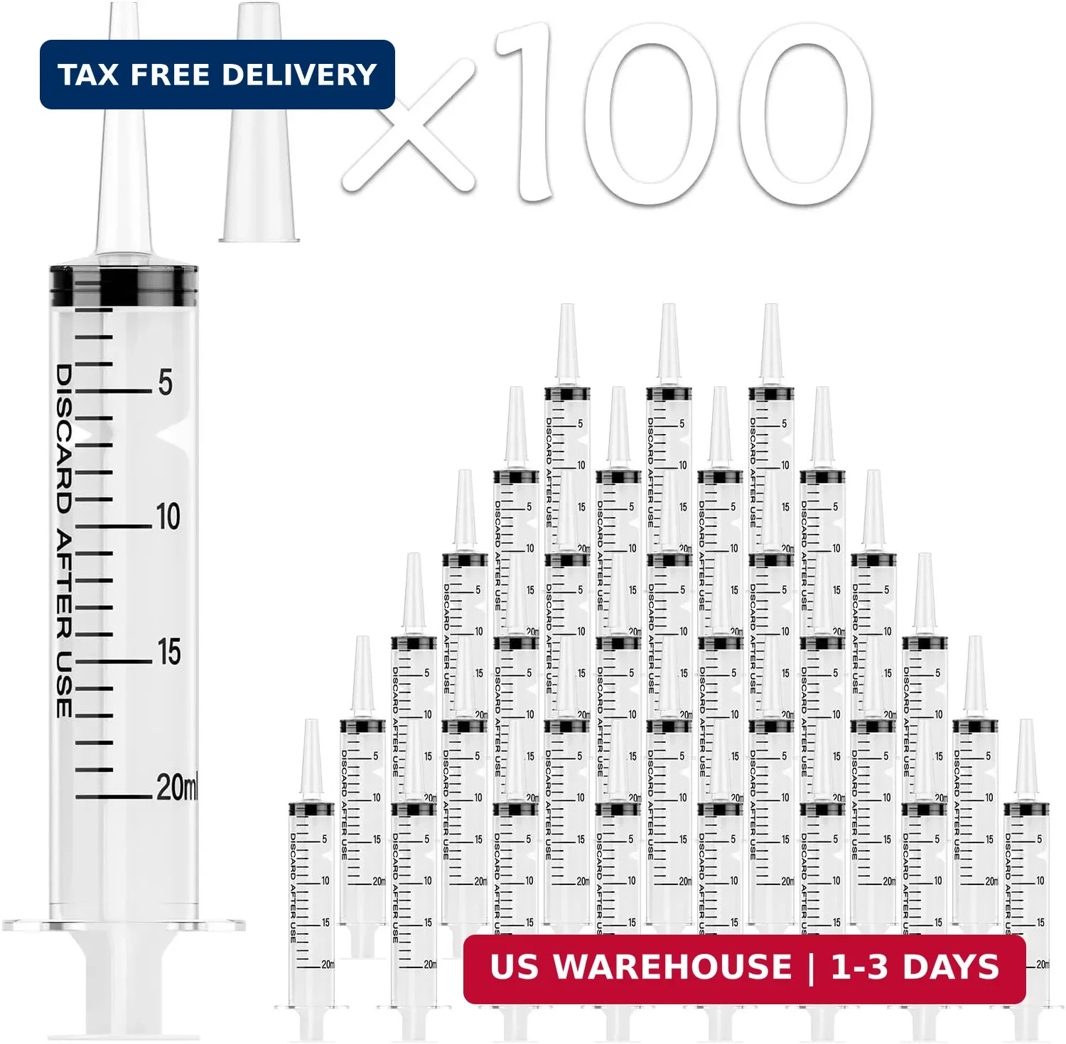 JOLLY PARTY 100 Pack 20mL Syringes, Plastic Syringes with Catheter Tip and Cap,