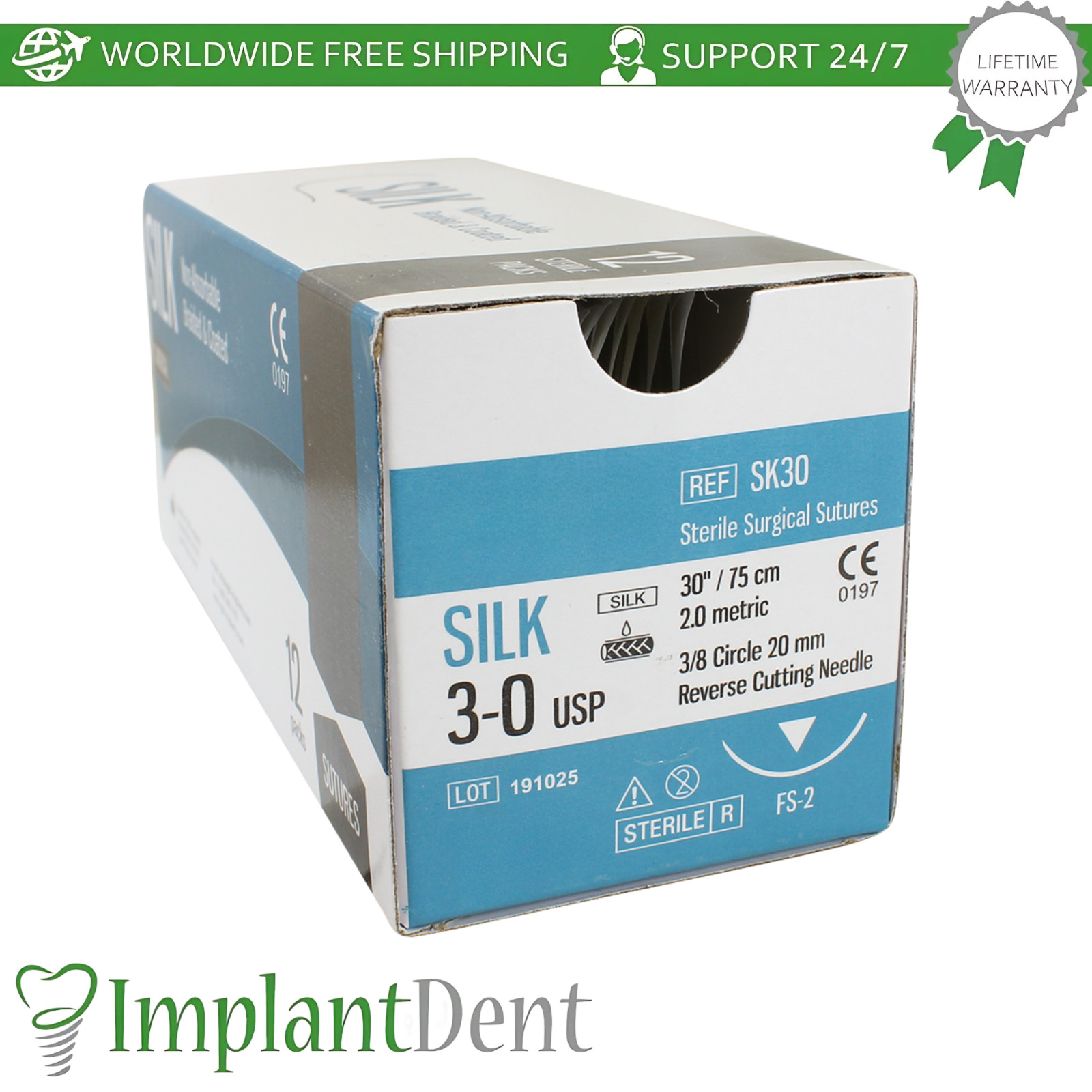 X5 Braided Silk Dental Thread Black Silicone 12pcs SteriIe Individual Packs