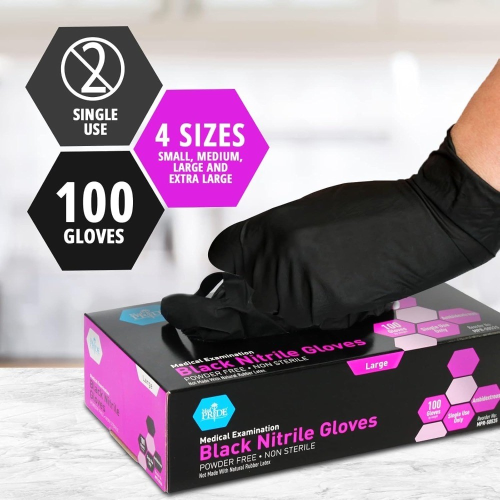 Disposable Black Nitrile Gloves Medium 100 Count Powder Free 4 Mil Thick Latex