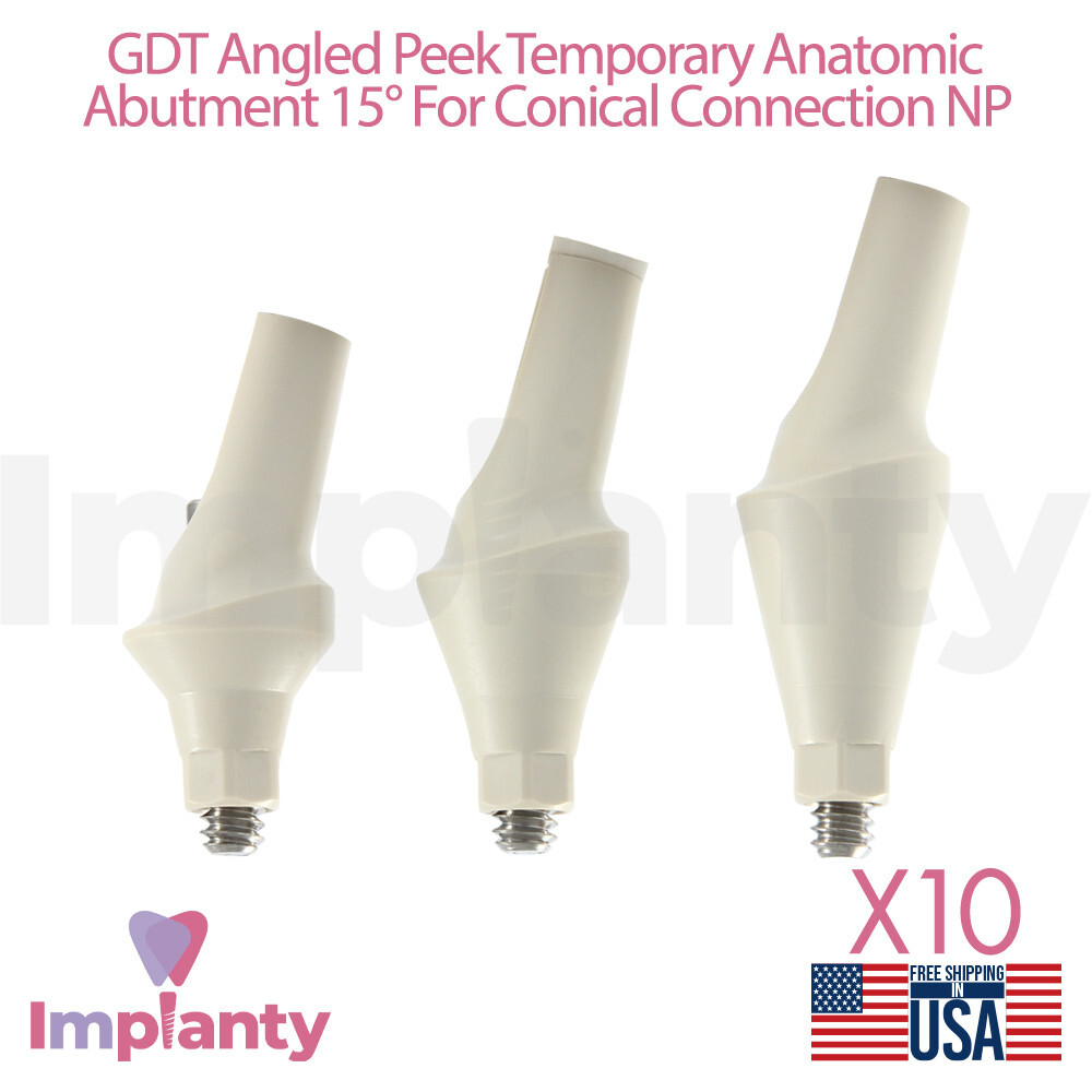 10x GDT Peek Angled Temporary Anatomic Dental Prosthetic 15° NP Conical 2.25mm