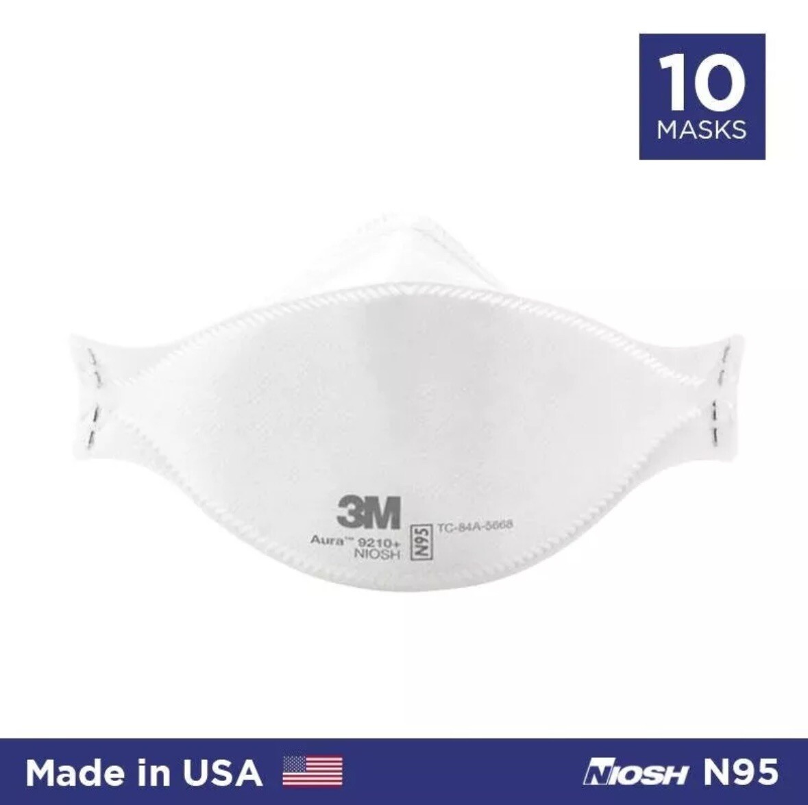 NEW! 3M 9210+ Aura N95 Particulate Respirator Face Masks NIOSH Approved 10- PK