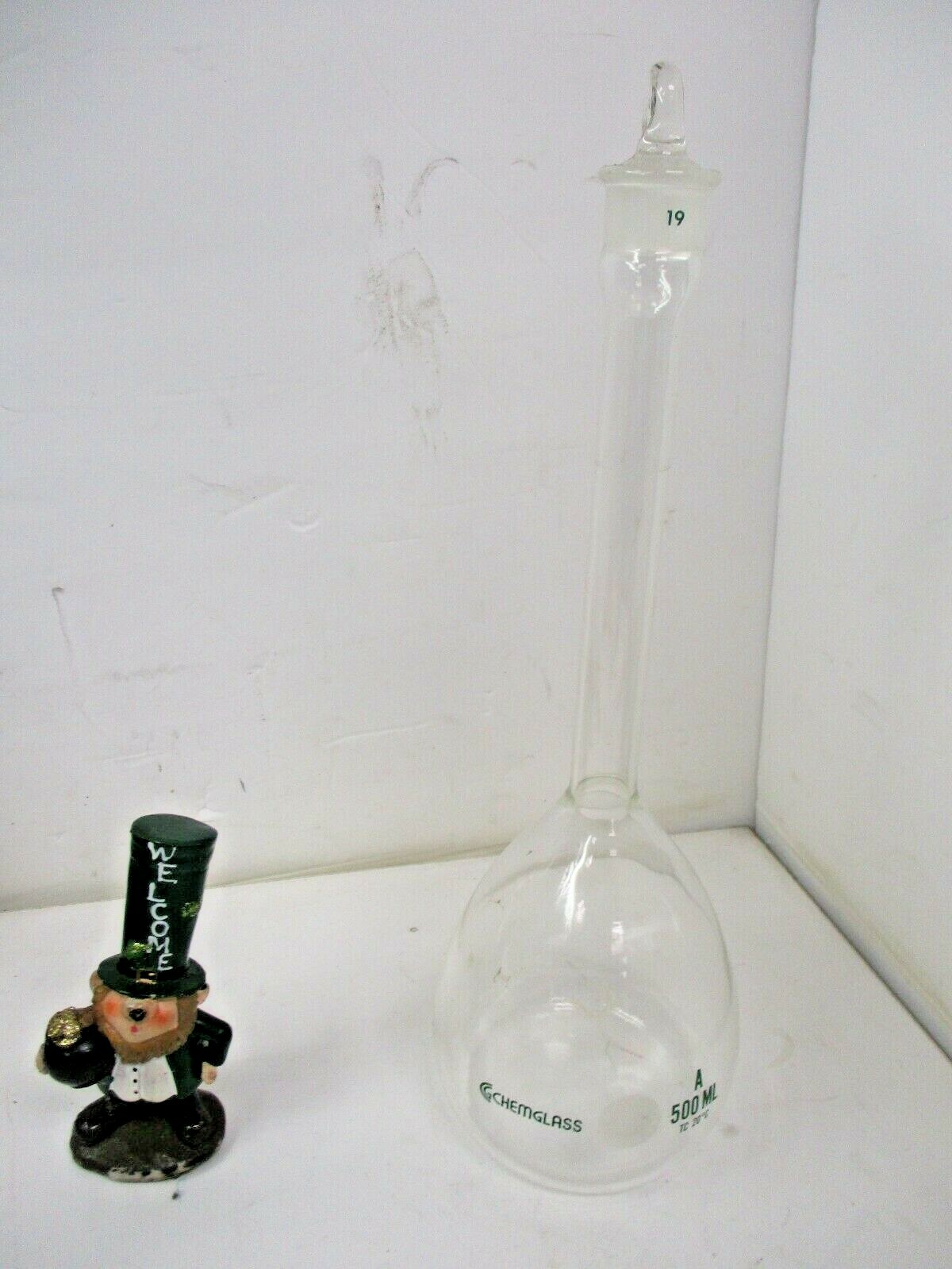 CHEMGLASS TC 20C 500mL Glass Volumetric Flask Lab Equipment Bunsen Burner