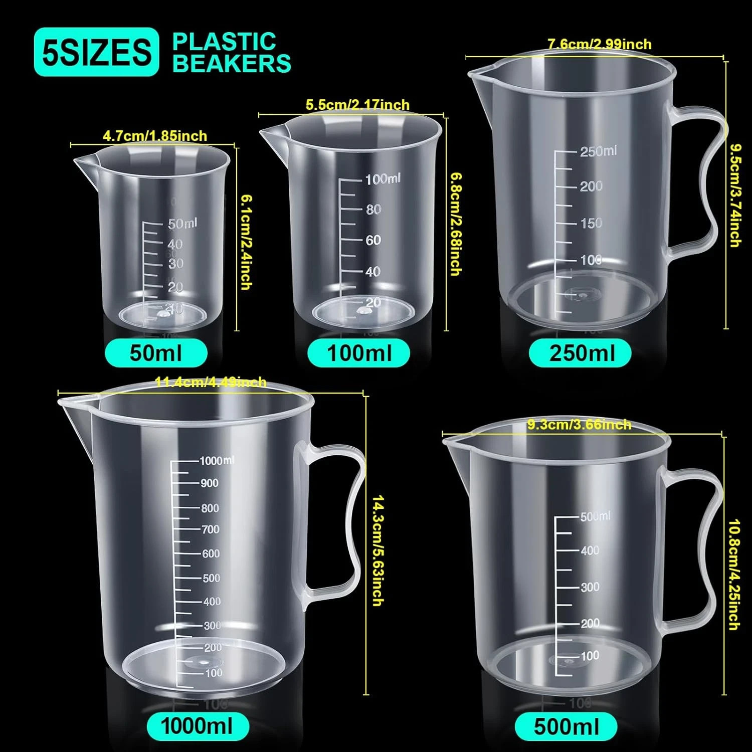10PCS Plastic Graduated Cylinder & Beaker Measuring Set for Science Lab Supplies