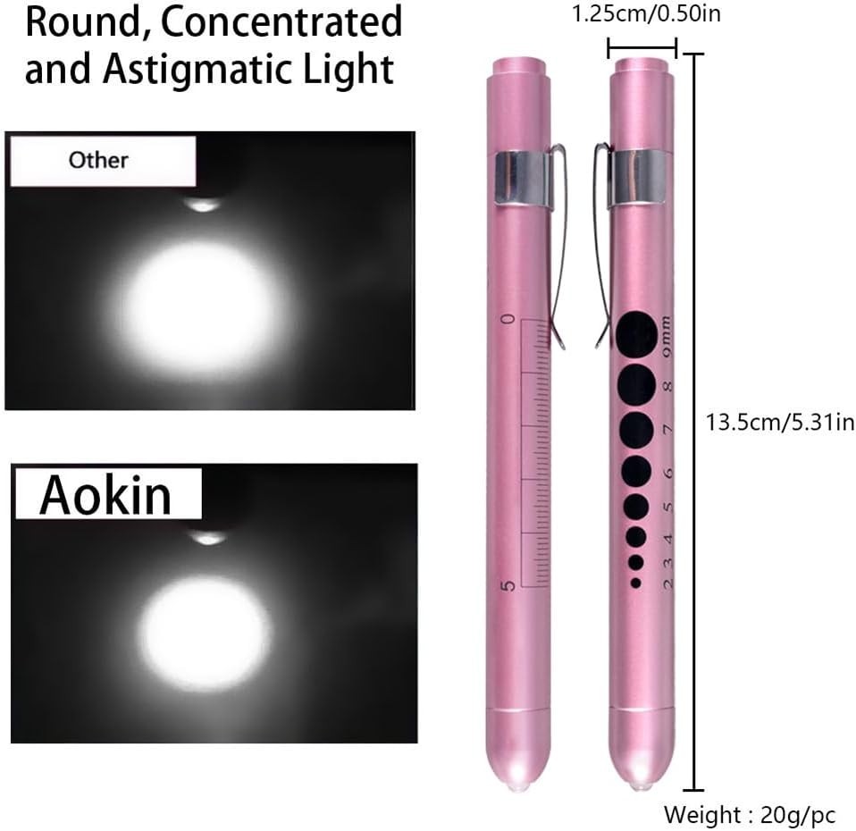 Sleek Reusable LED Medical Flashlight – Pupil Gauge & Ruler, Rose Gold Finish
