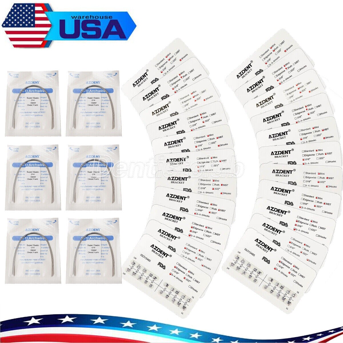 AZDENT Dental Brackets Braces Mini Roth.022 Hooks 345 /Orthodontic Arch Wires