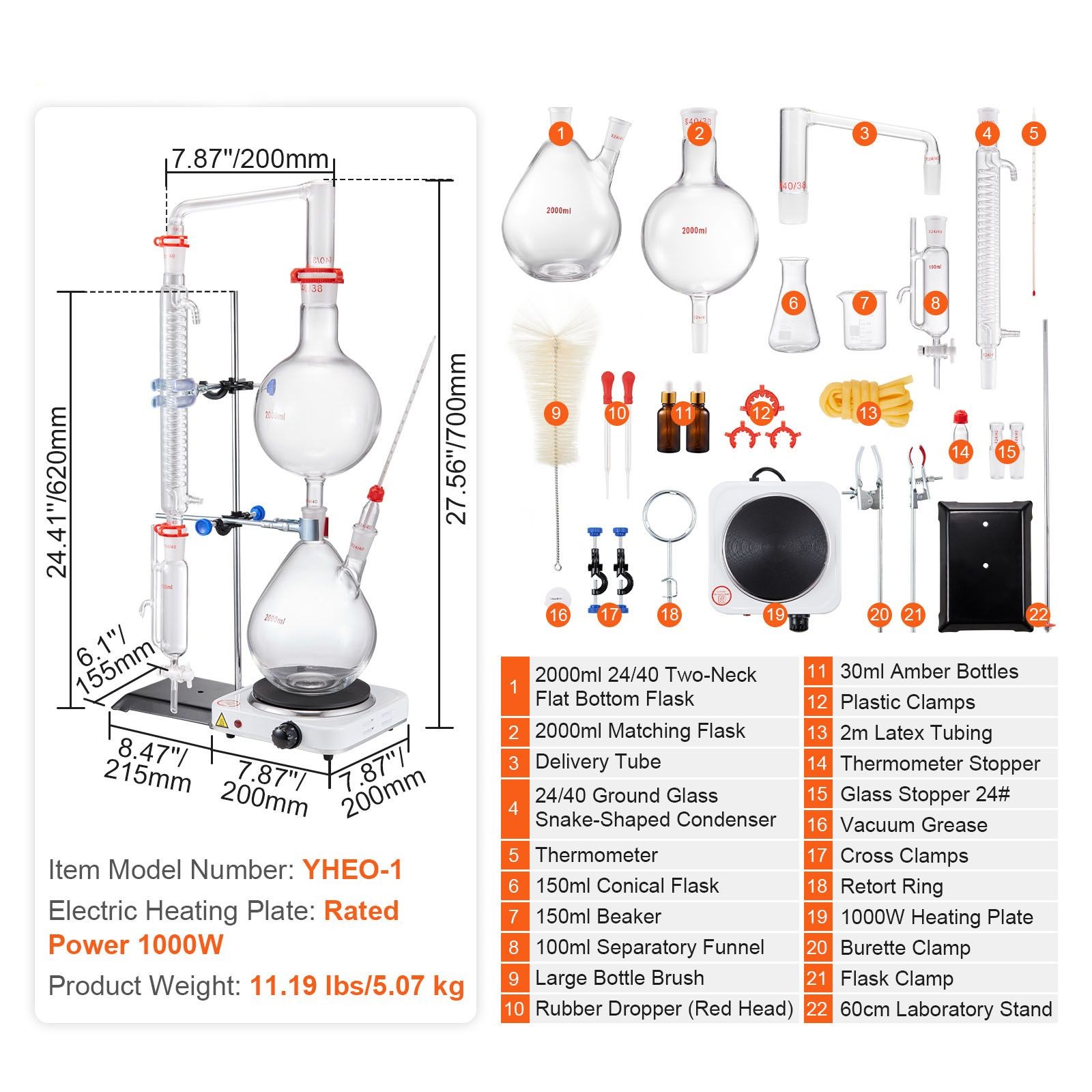 Essential Oil Distillation Kit, 2000ml Distillation Apparatus