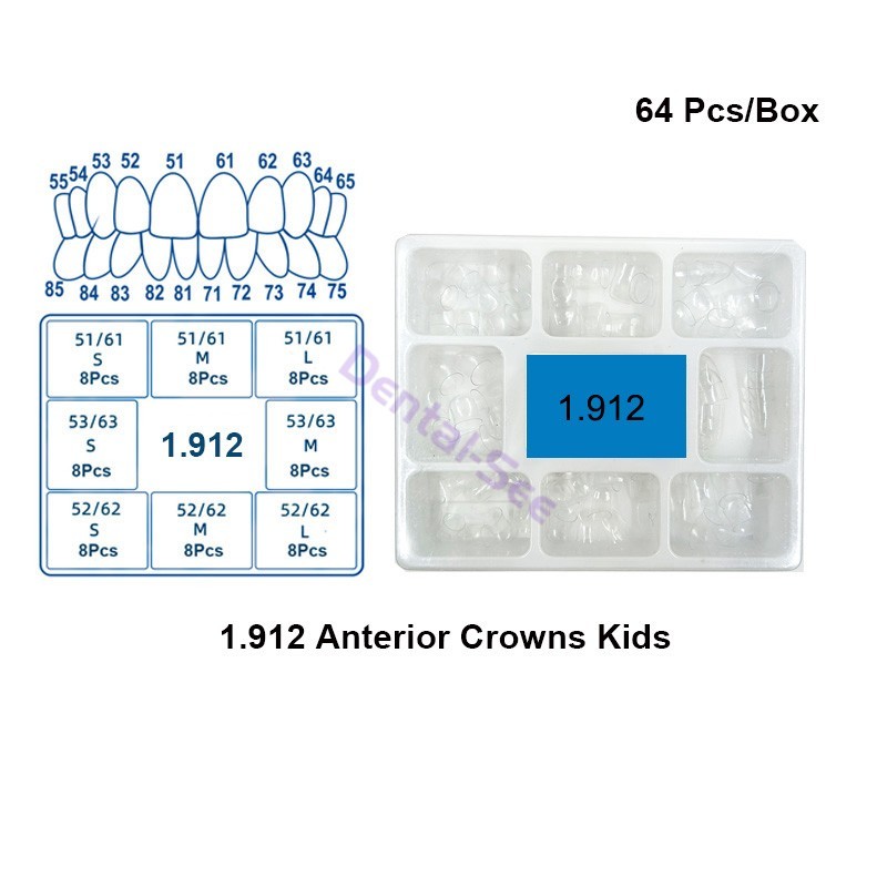 64Pc Dental Preformed Crown Resin Temporary Pre-corona Adult/Kids Anterior Molar