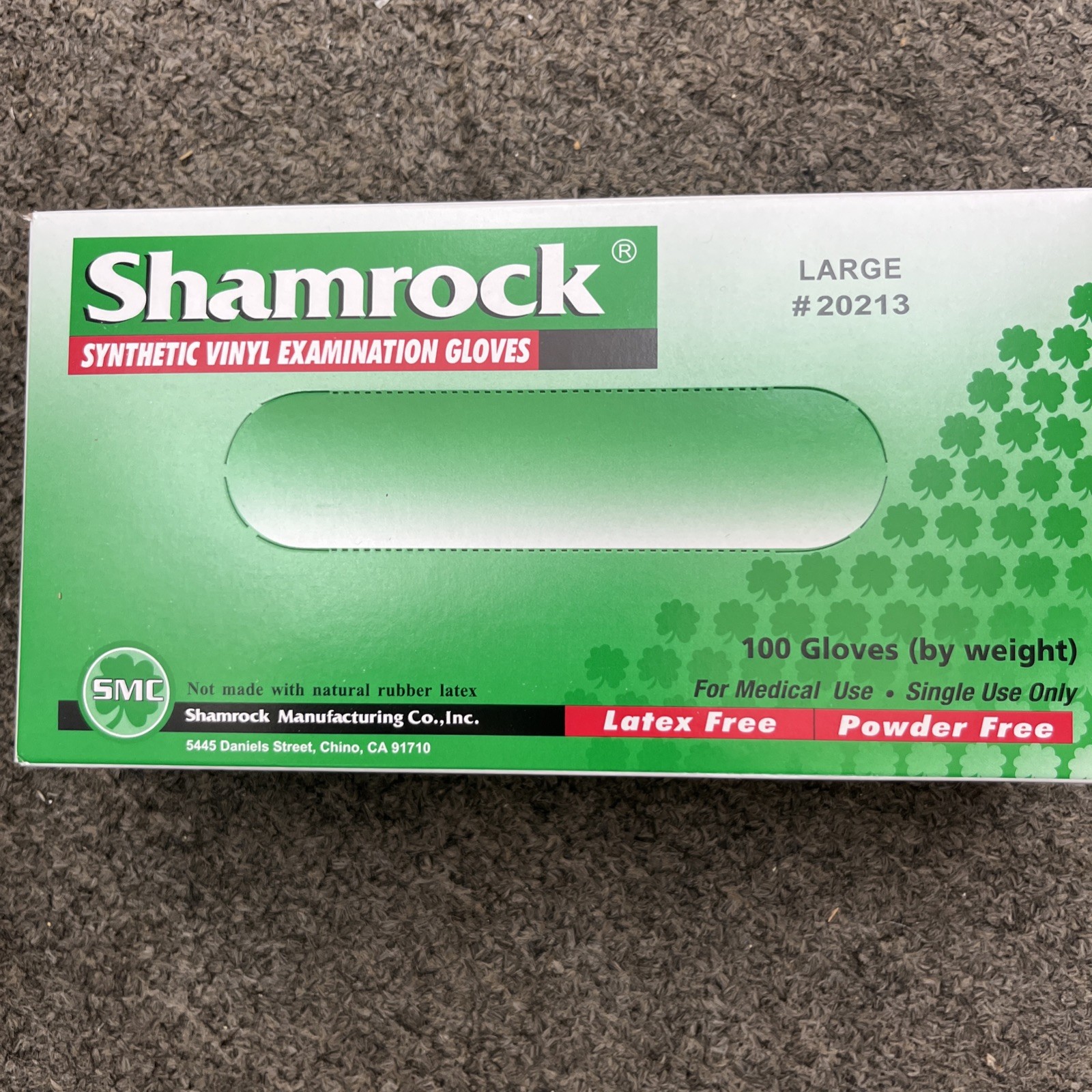 Shamrock Synthetic Vinyl Examination Gloves Powder Free Large 1 Box 100 ct