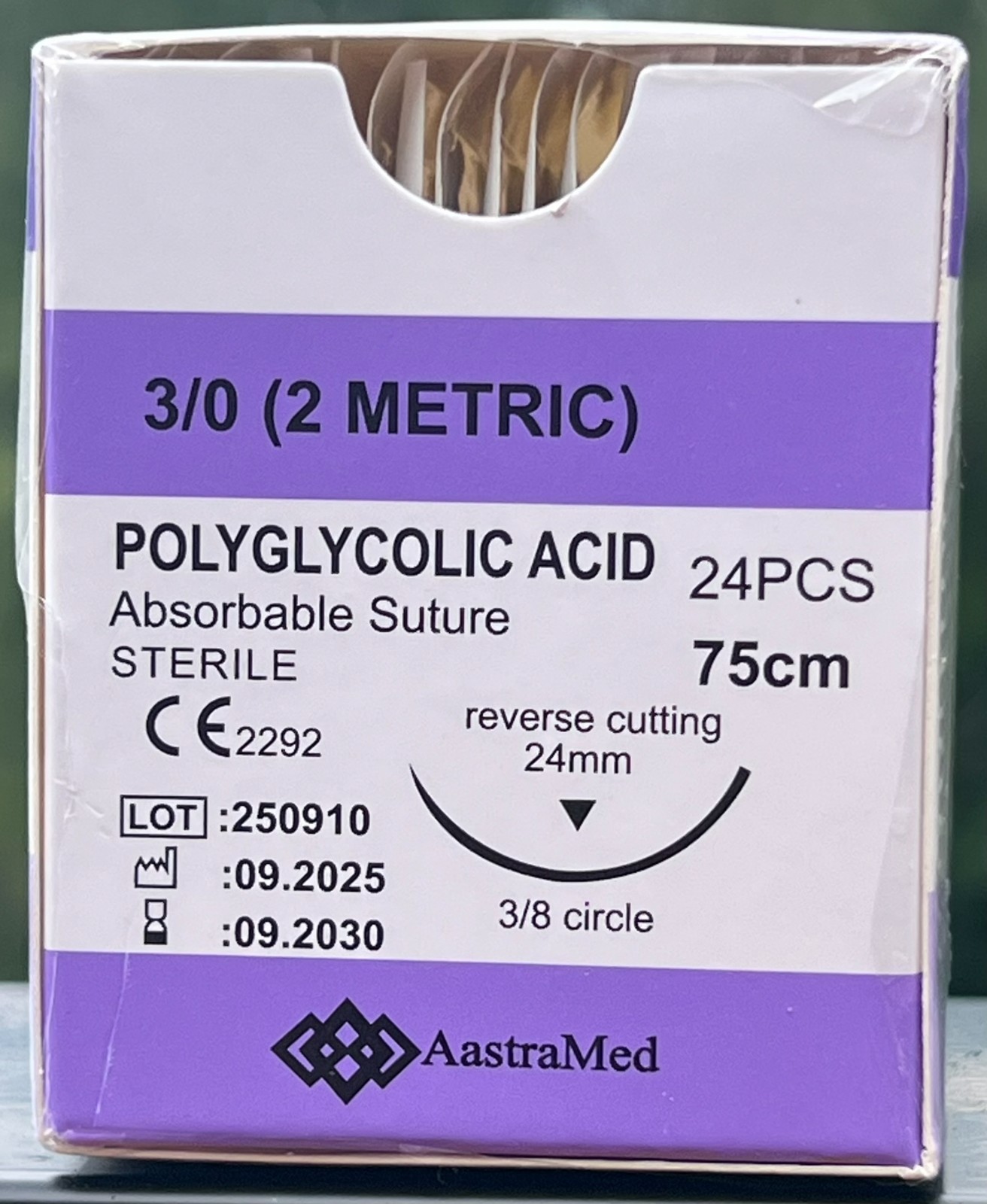 3/0 PGA, 24/Box Polyglycolic Acid, Veterinary Dental, R-cut 24mm