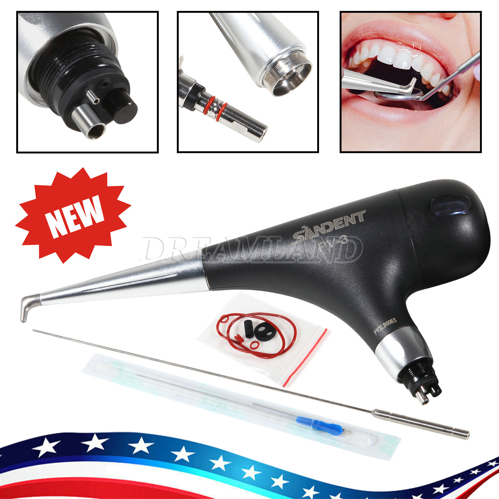 Dental 4 Hole Air Prophy Flow Teeth Polishing Polisher Handpiece Hygiene PV3 BLA
