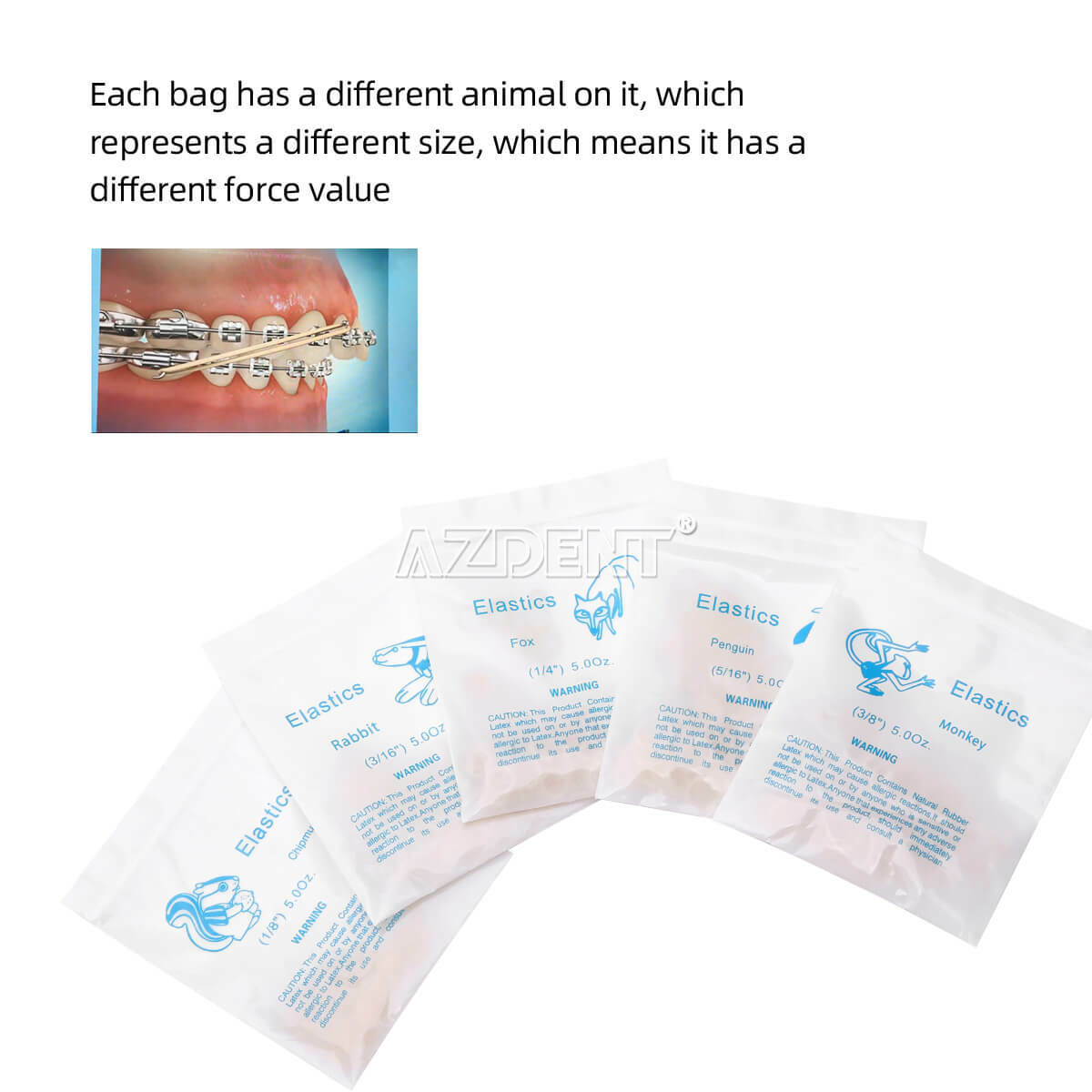 AZDENT Dental Ortho Elastics Latex Braces Rubber Bands /Sliding Crimpable Hook