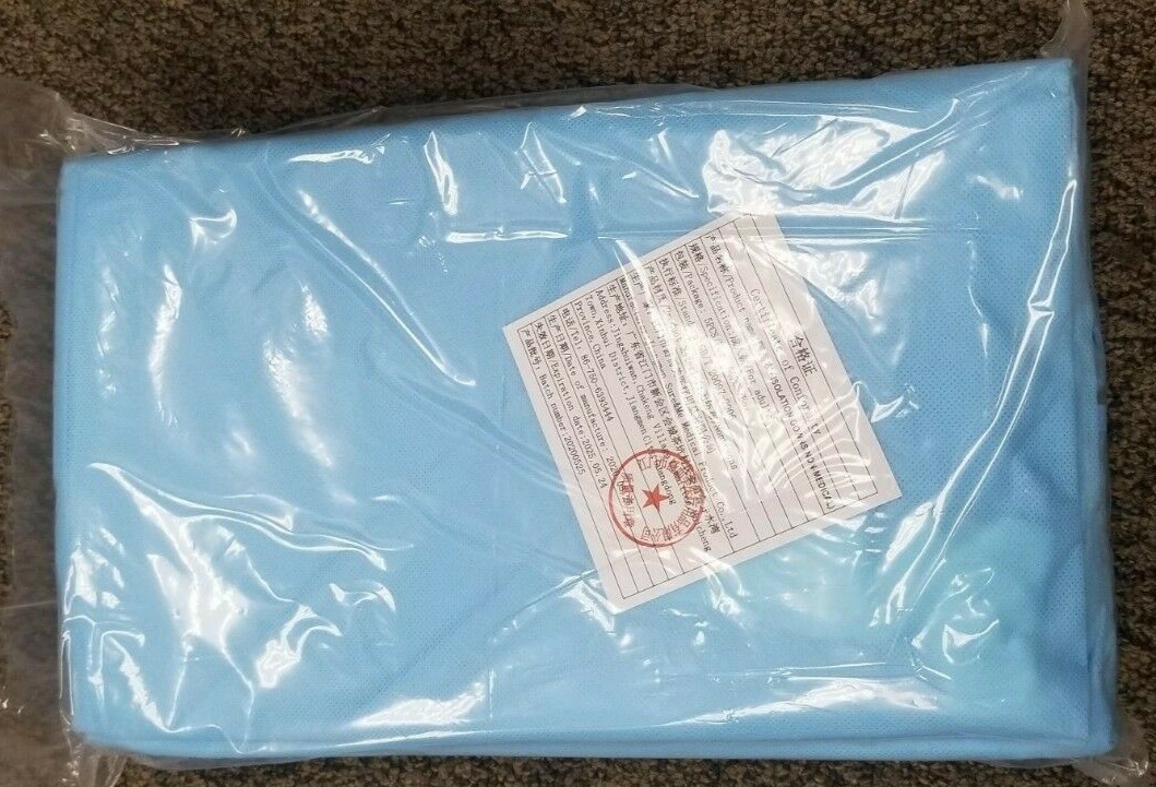 Isolation Gown, Blue -Box of 50 Count. Knit cuff ,Latex free, One size fits all