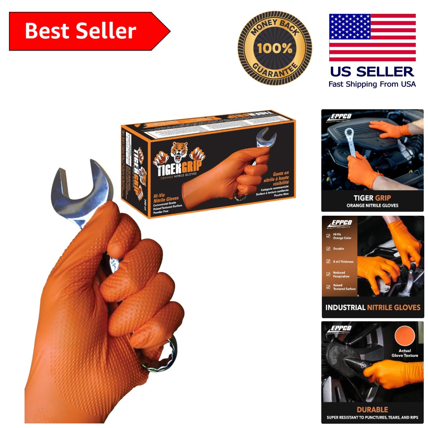 TigerGrip 8-Mil Nitrile Disposable Gloves – Latex Free & Superior Grip, Mediu…