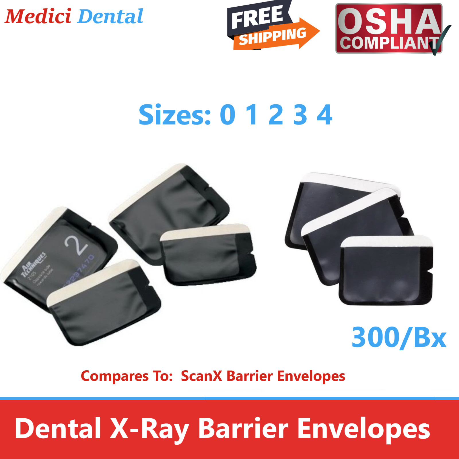 Barrier Envelopes for Phosphor Plate Dental Digital X-Ray Size 0 1 2 3 4, 300/Bx