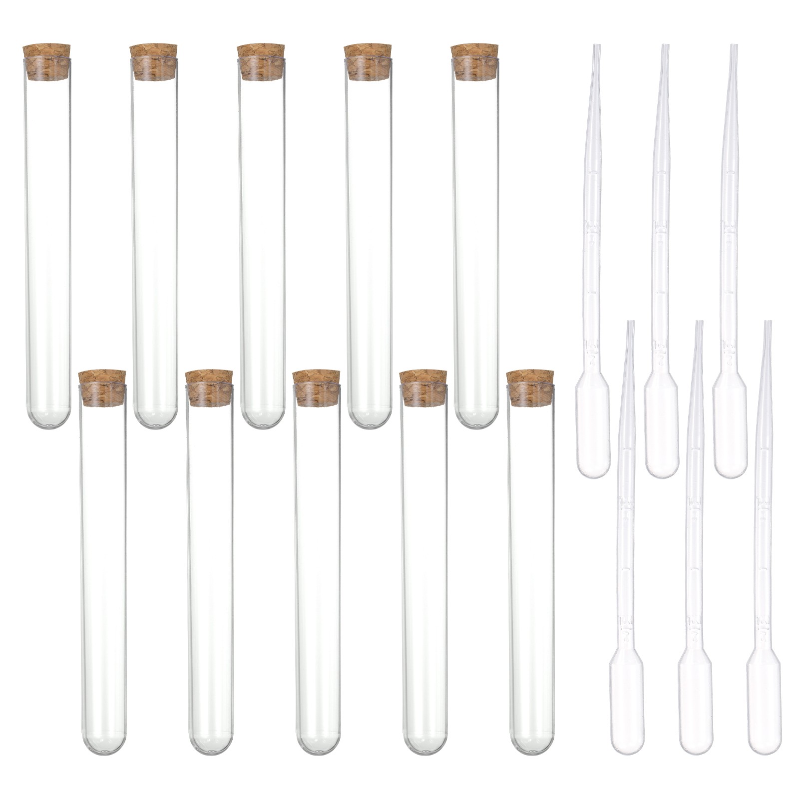 10 Pcs 20x150mm (30ml) Test Tubes with Cork Stoppers and 6 Pcs 2ml Droppers