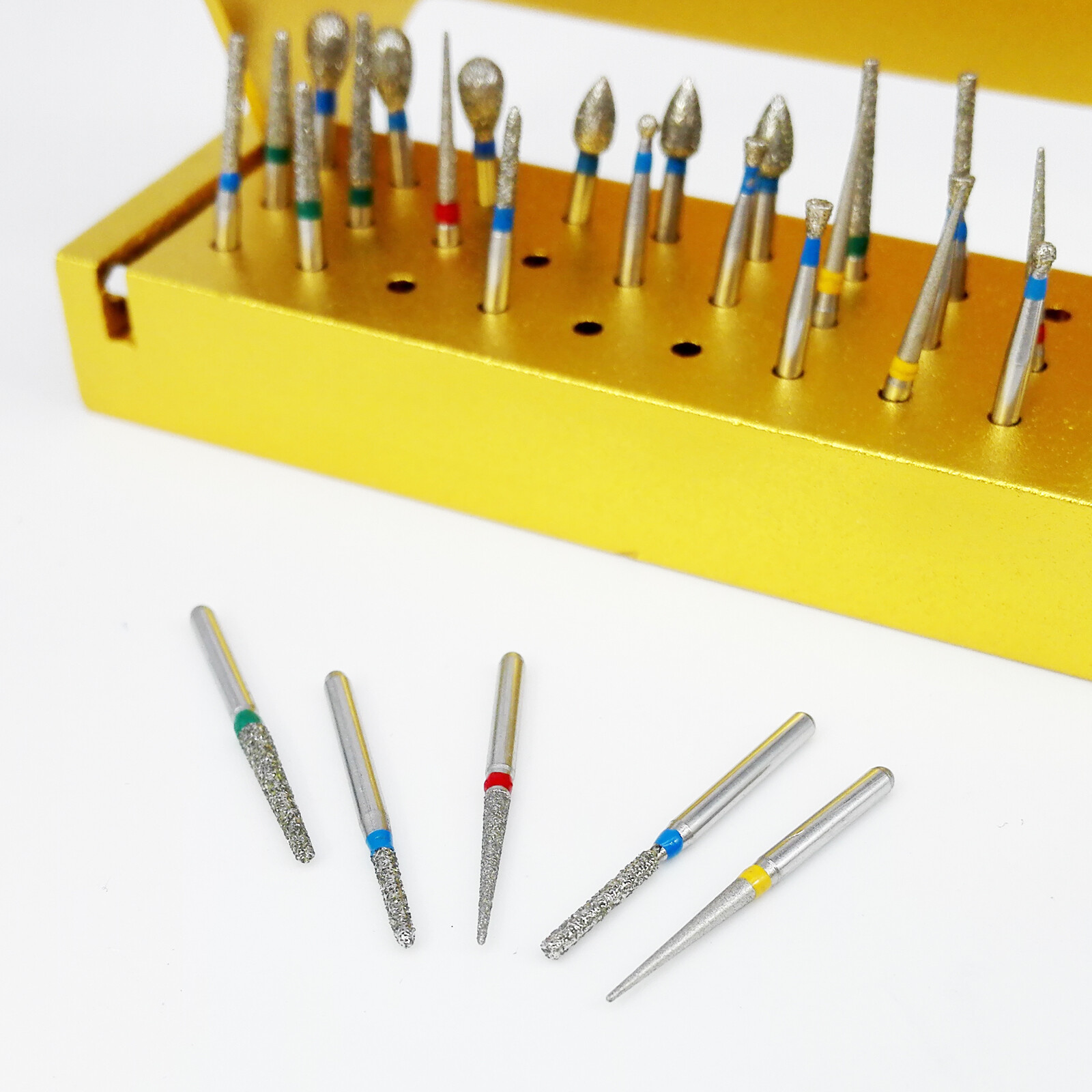 30 Pcs Dental Diamond Burs Drill + Disinfection Bur Block High Speed Handpiece