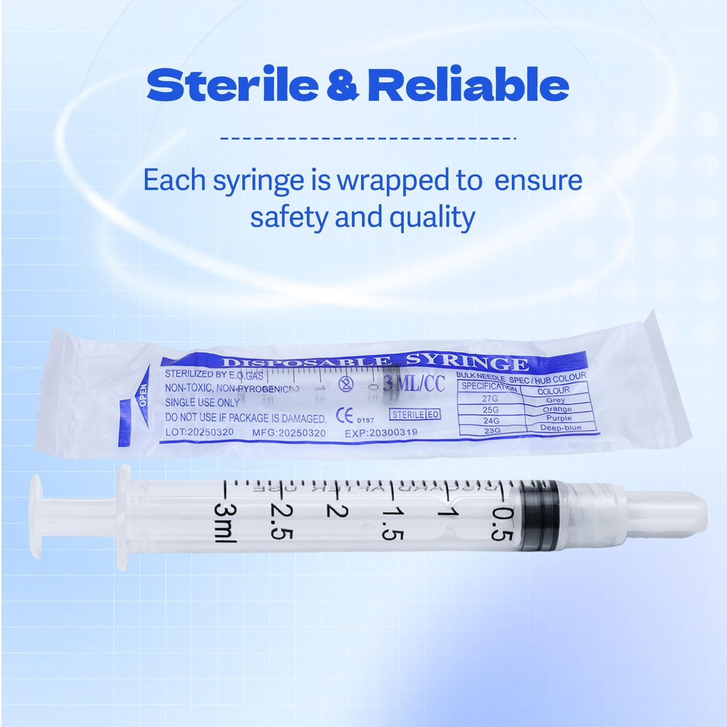 3Ml Syringes without Needles, 3Cc Luer Lock Syringe – Disposable Individually Wr