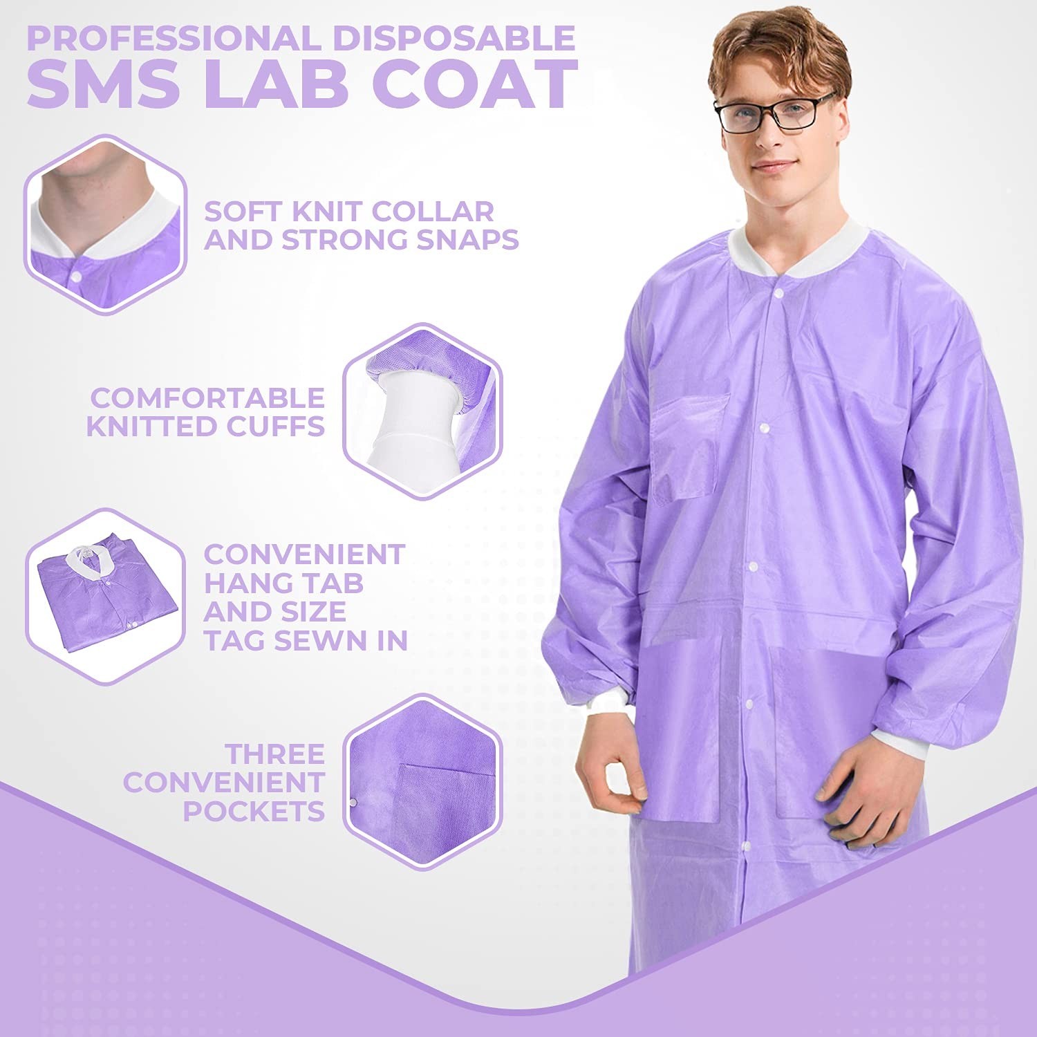 10 Disposable Lab Coats – Durable 50g SMS Knee Length Reusable Lab Coat with …