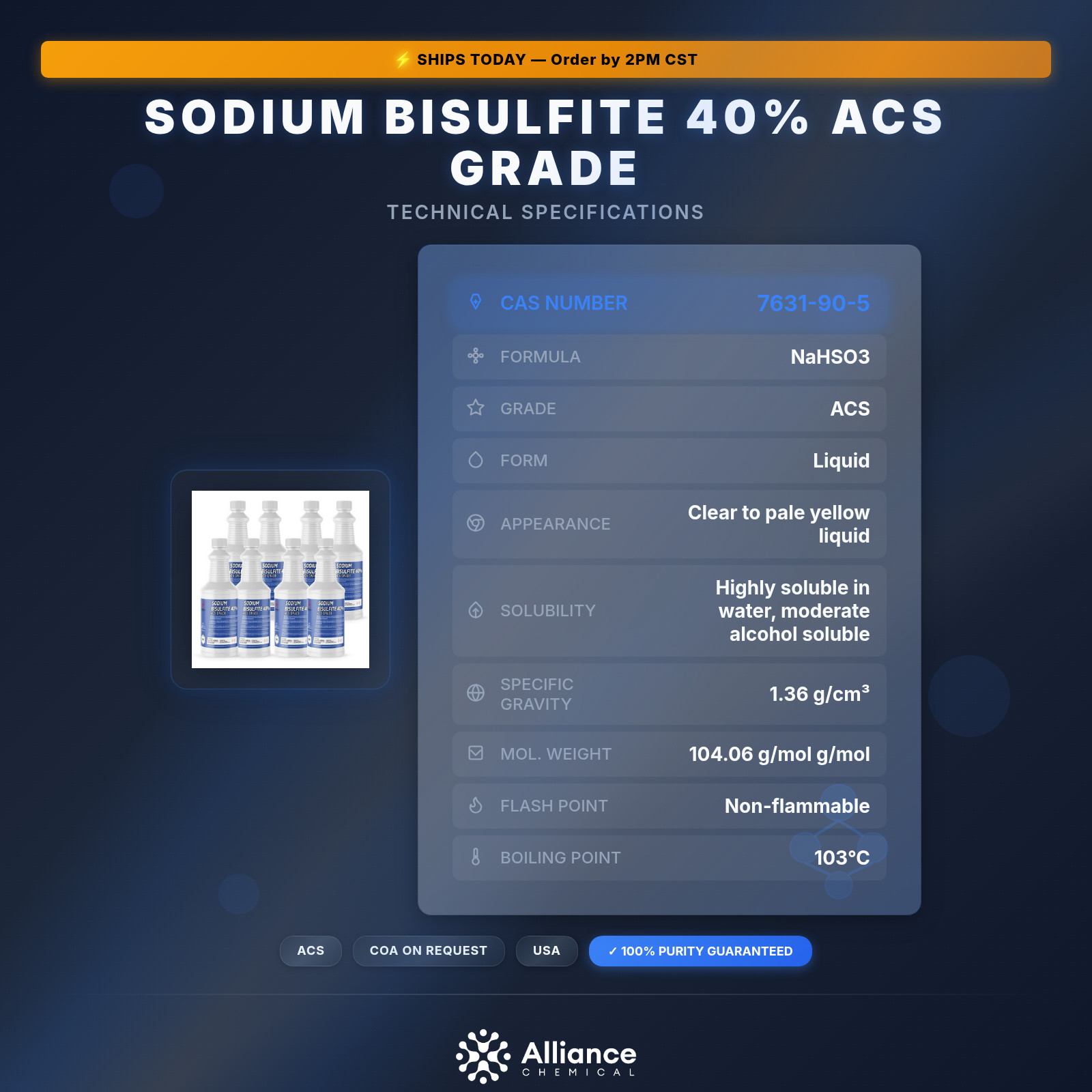 Sodium Bisulfite 40% ACS Grade – 8 Quarts
